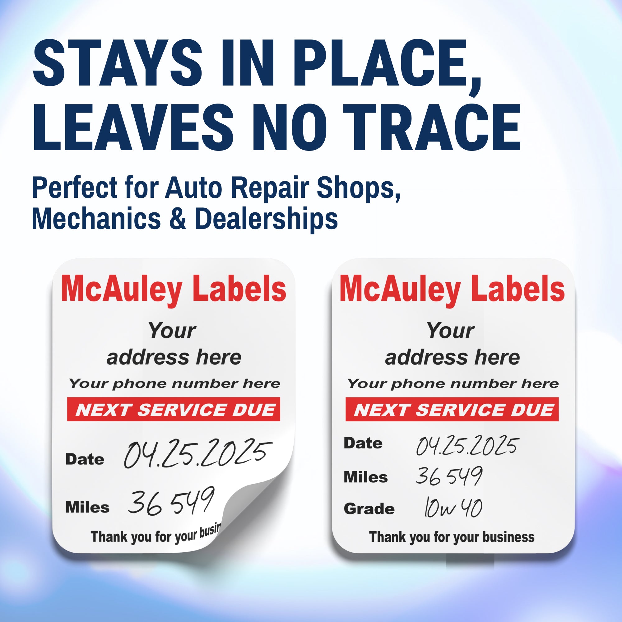 Custom Oil Change Stickers for Windshield with Text