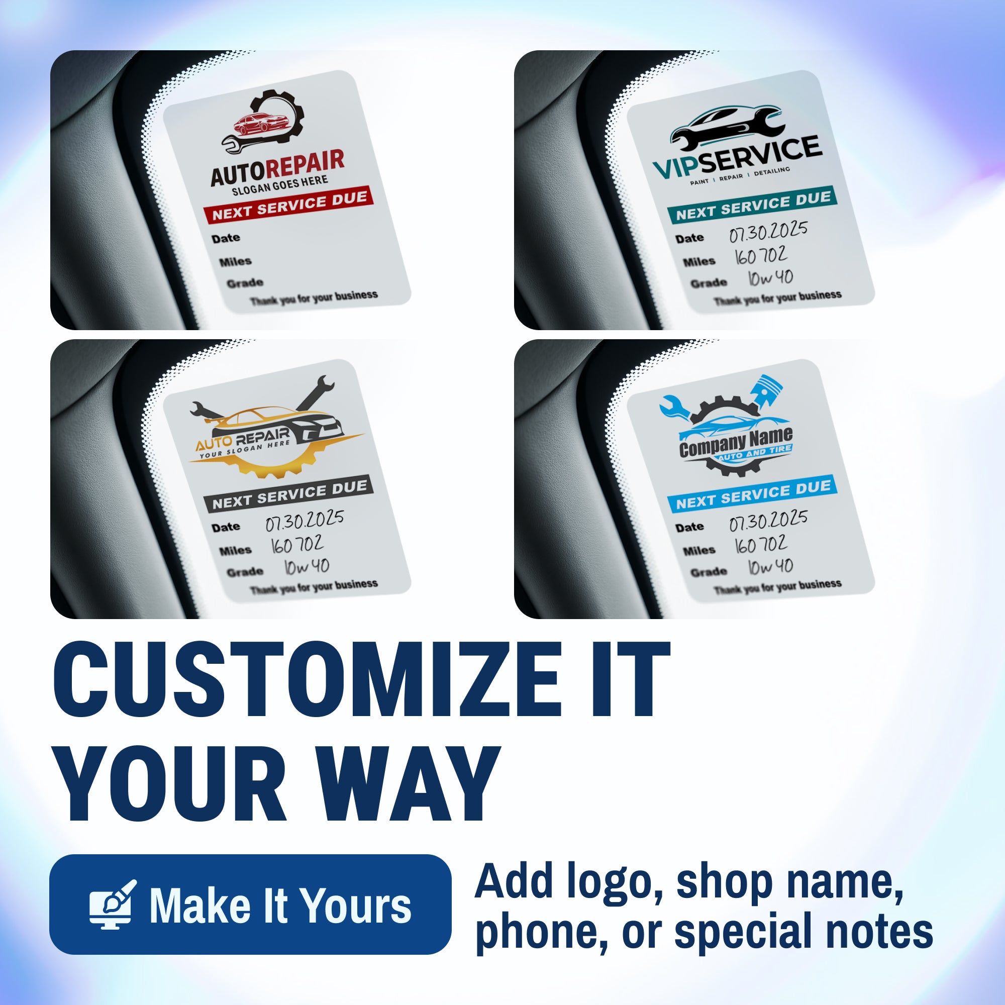 Custom Oil Change Stickers for Windshield with Logo