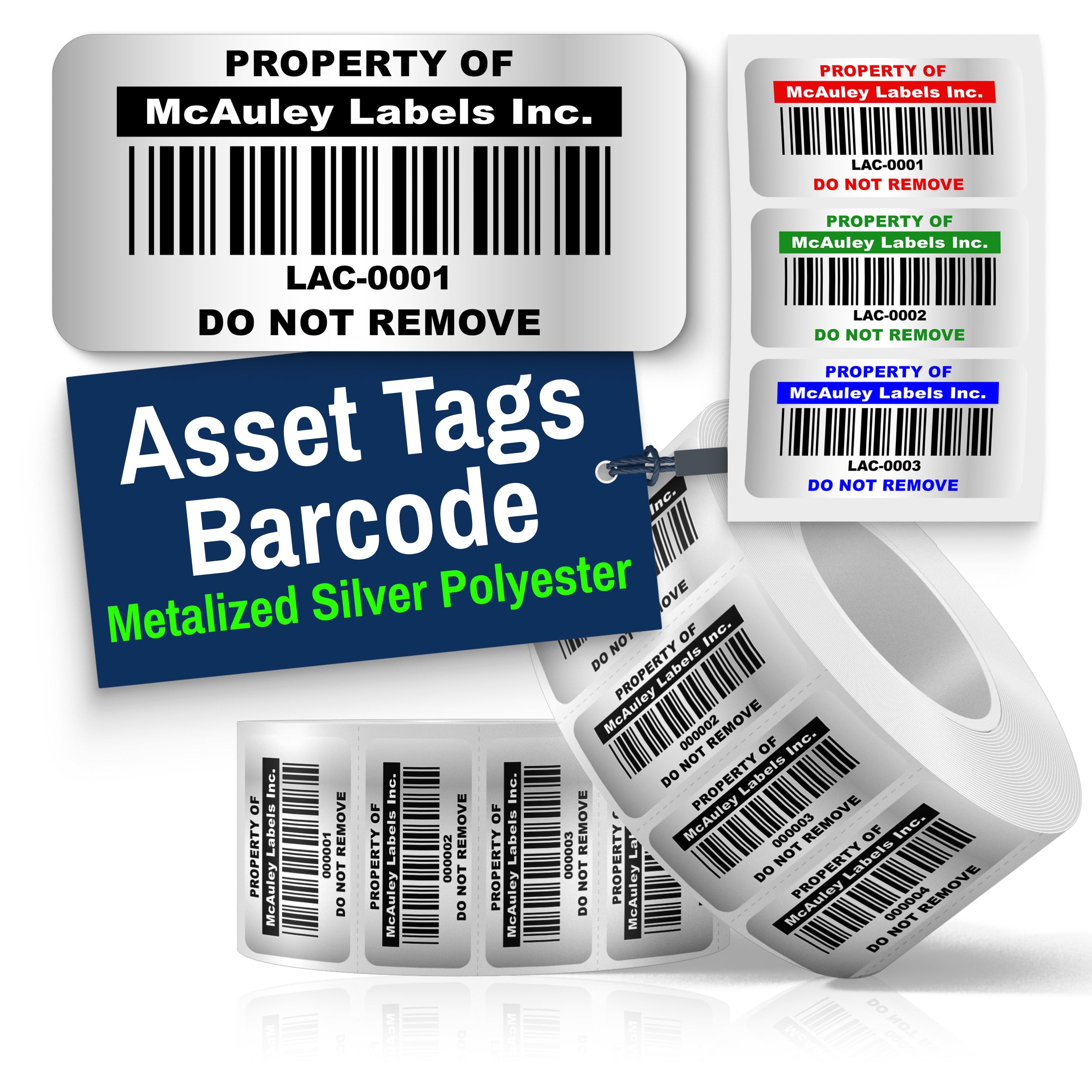 Custom Asset Tags for Equipment ā Numbered, Permanent, Adhesive, Metalized Silver - Barcode Label