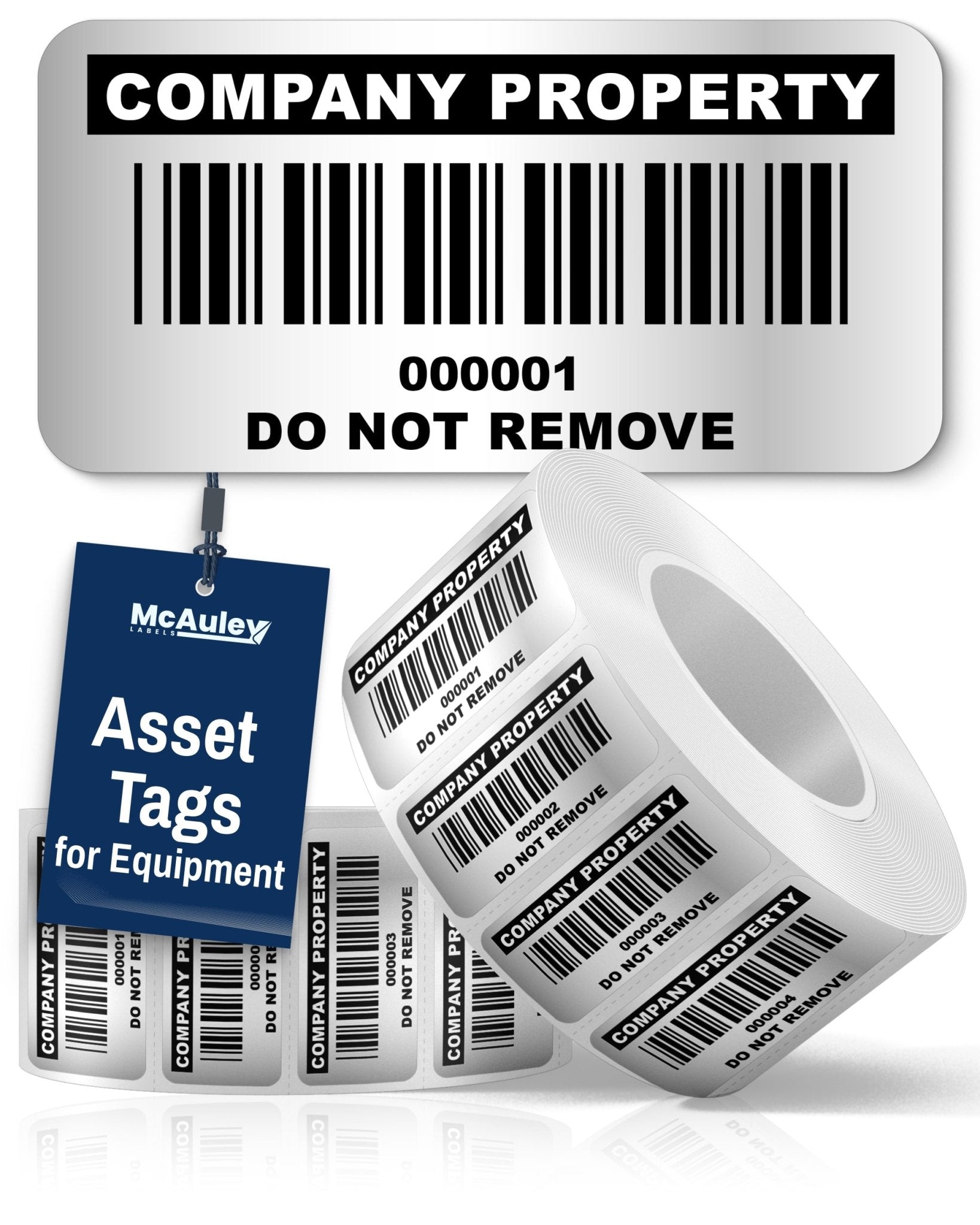 Asset Tags for Equipment and Tools - Metalized Silver
