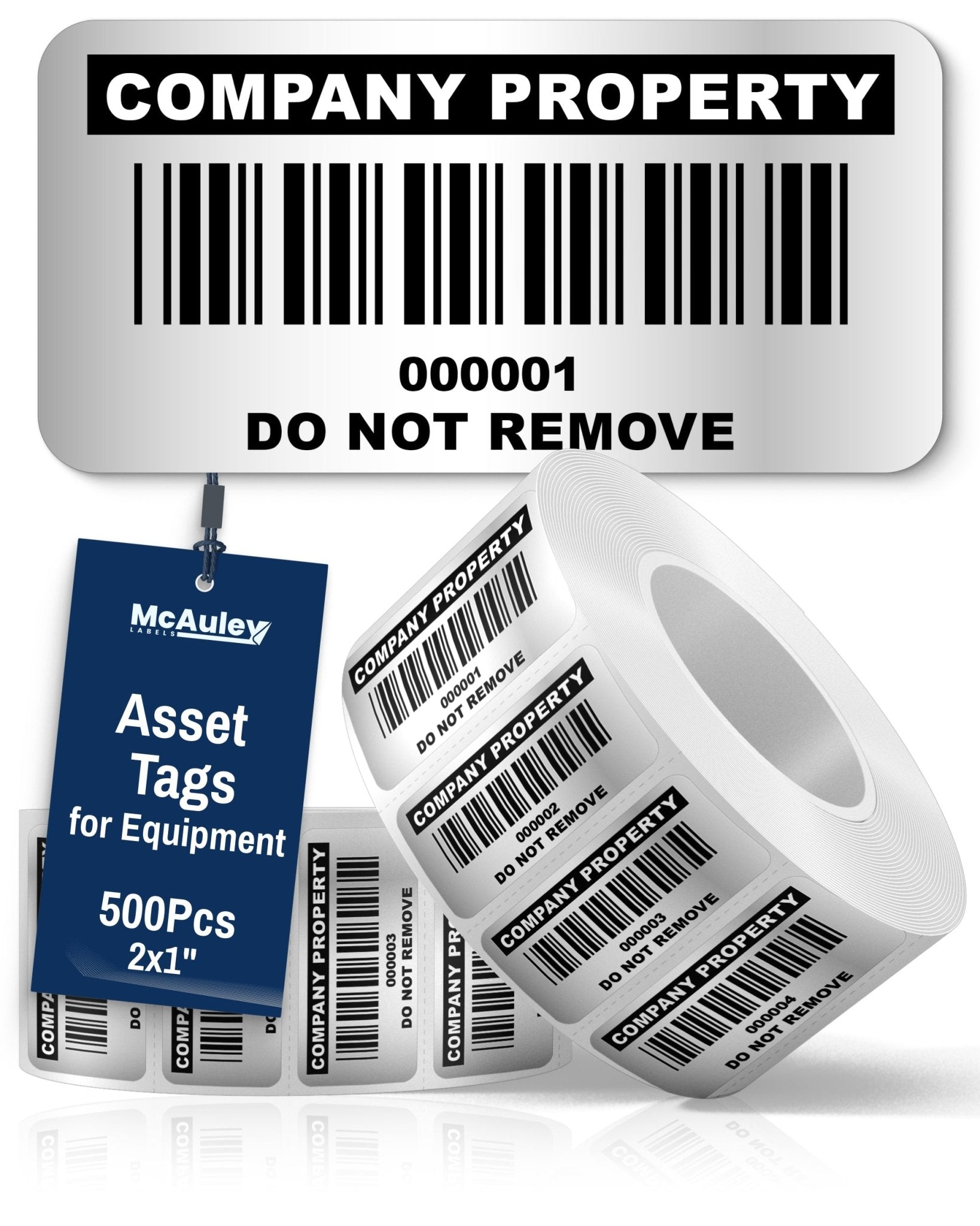 Asset Tags for Equipment and Tools - Metalized Silver
