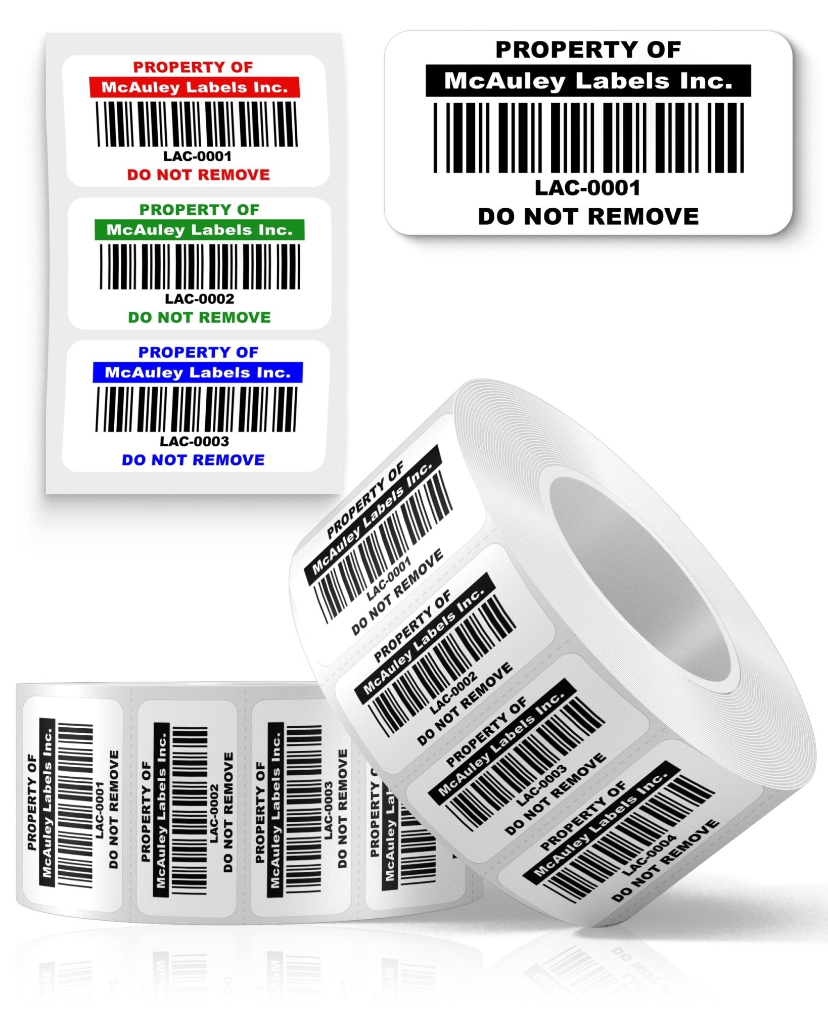 Custom Asset Tags for Equipment - Semi - Gloss White - Barcode