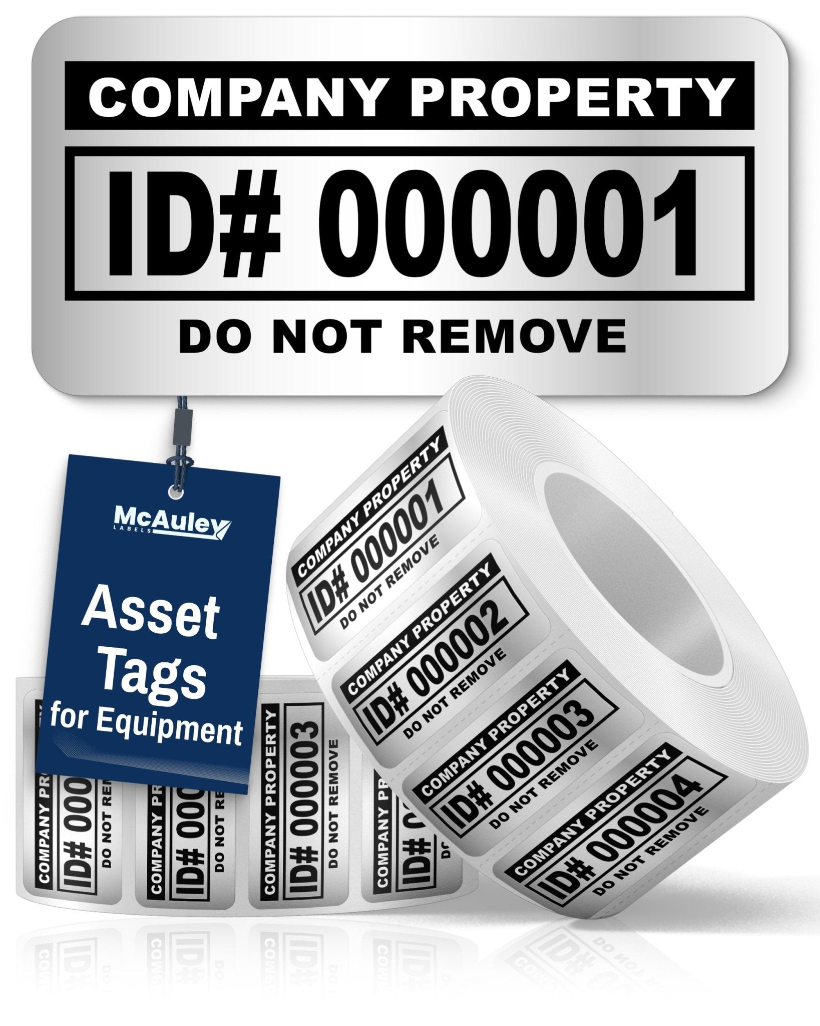 Asset Tags for Equipment and Tools - Metalized Silver