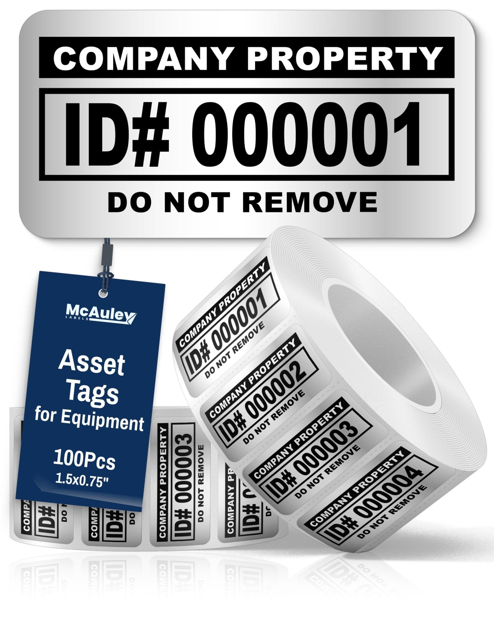 Asset Tags for Equipment and Tools - Metalized Silver