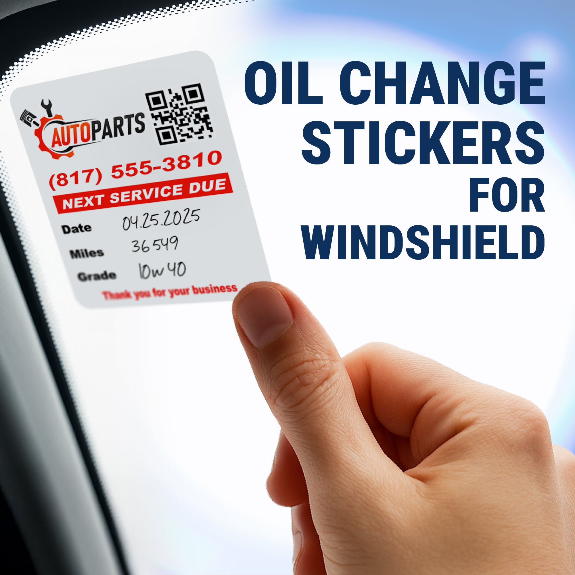 Custom QR Code Oil Change Stickers for Windshield with Logo - McAuley Labels