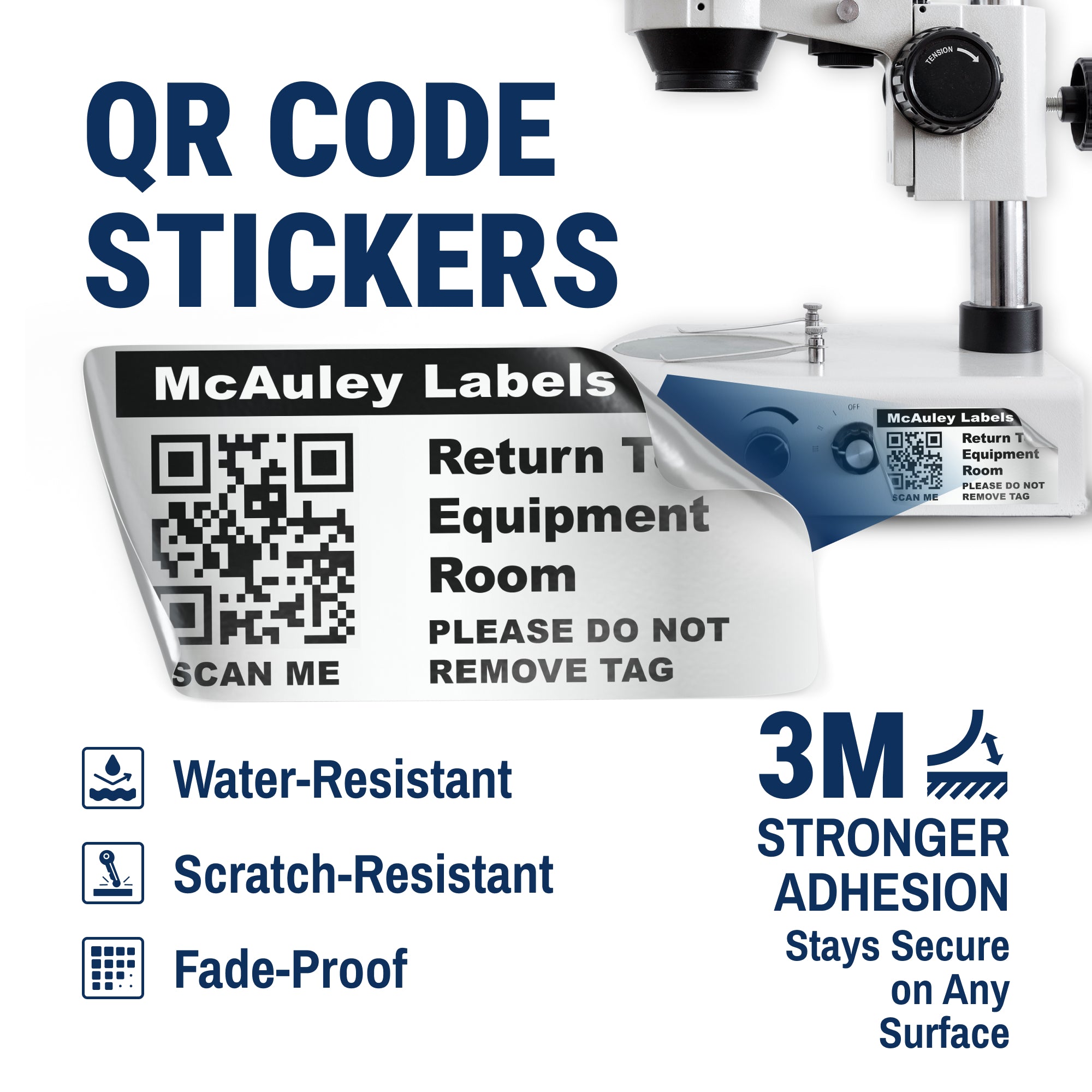 Custom QR Code Asset Tags Stickers - Numbered, Permanent, Adhesive Asset Tags for Equipment - Heavy Duty Metalized Polyester