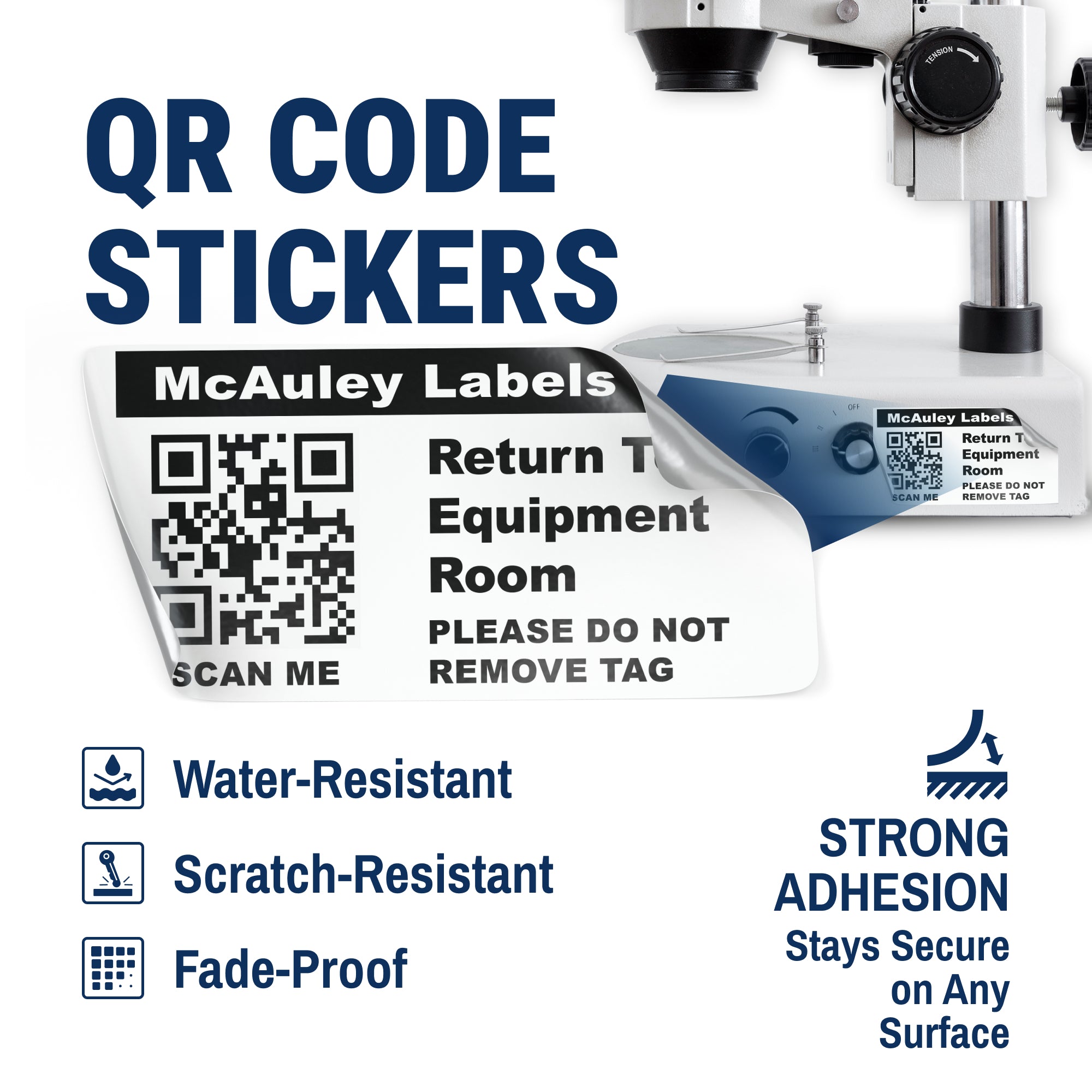 Custom QR Code Asset Tags Stickers - Numbered, Permanent, Adhesive Asset Tags for Equipment - Semi-Gloss White Polyester