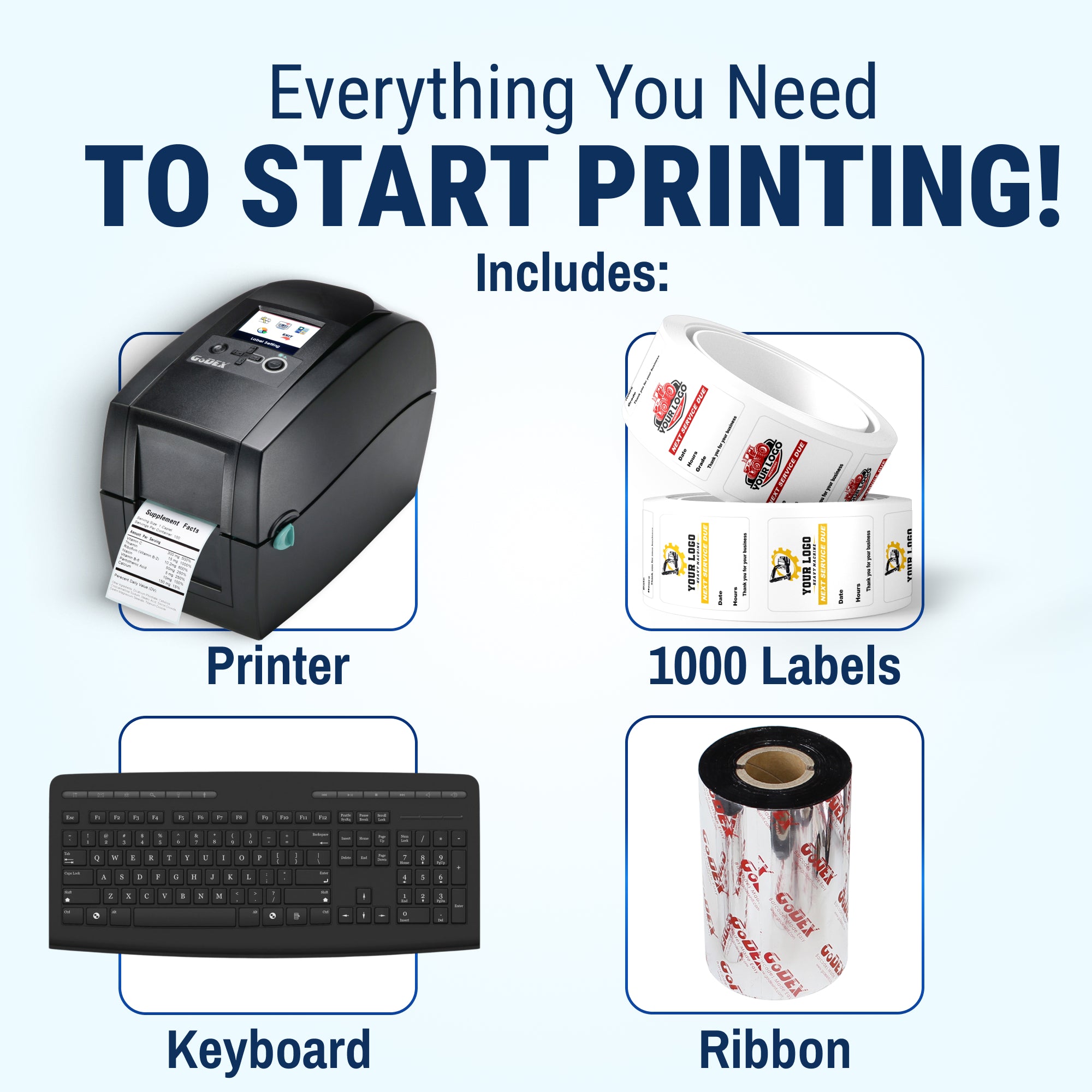 Stand Alone Oil Change Reminder Label Printer - Fully Programmed Package Comes with 1000 Custom Oil Labels, Ribbon & Keyboard - Mini Printer with Industrial Performance - McAuley Labels