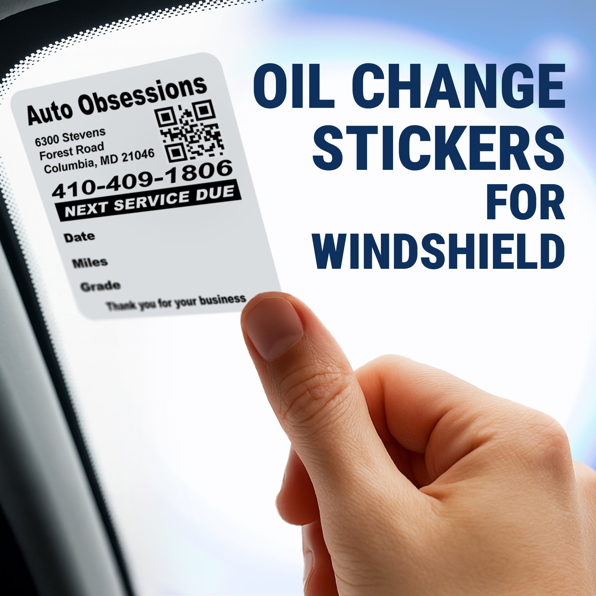 Custom QR Code Oil Change Stickers for Windshield with Text - McAuley Labels