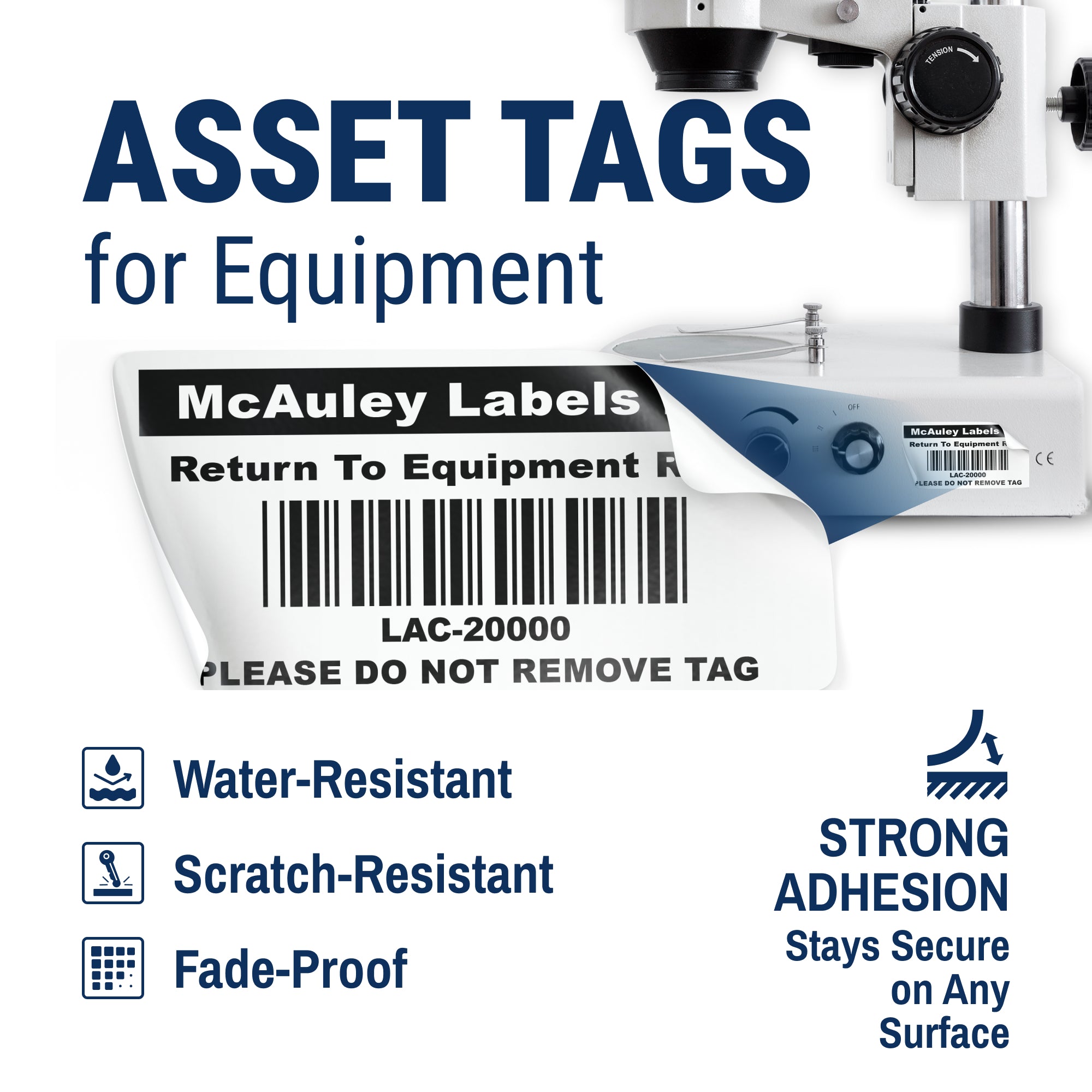 Custom Asset Tags for Equipment - Semi - Gloss White - Barcode
