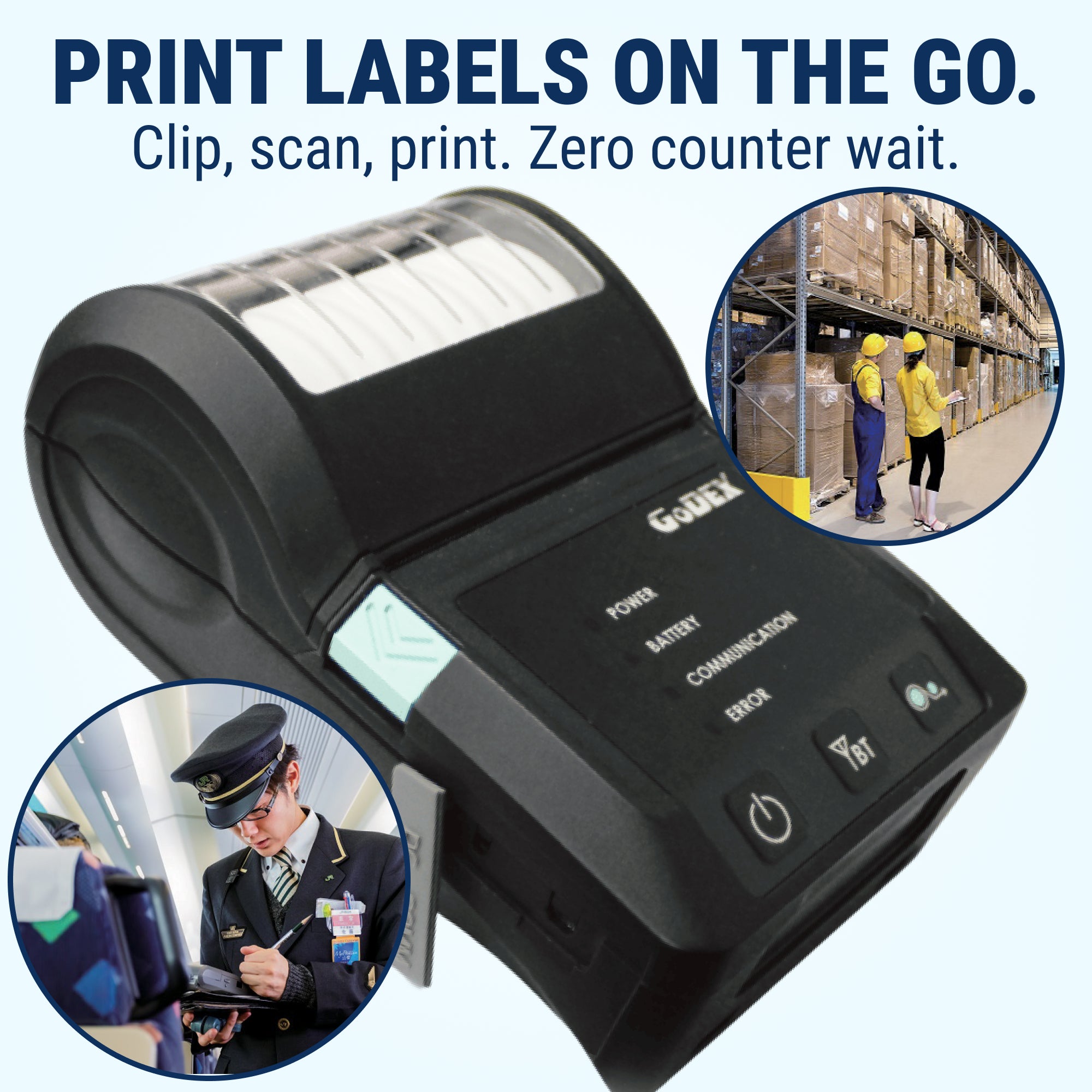 GoDEX MX30i Portable Bluetooth & Wi - Fi Thermal Printer – 3″ Mobile Label Printer, Square Receipt Printer, Wireless POS Printer with Embedded OLED Display Screen with Controls