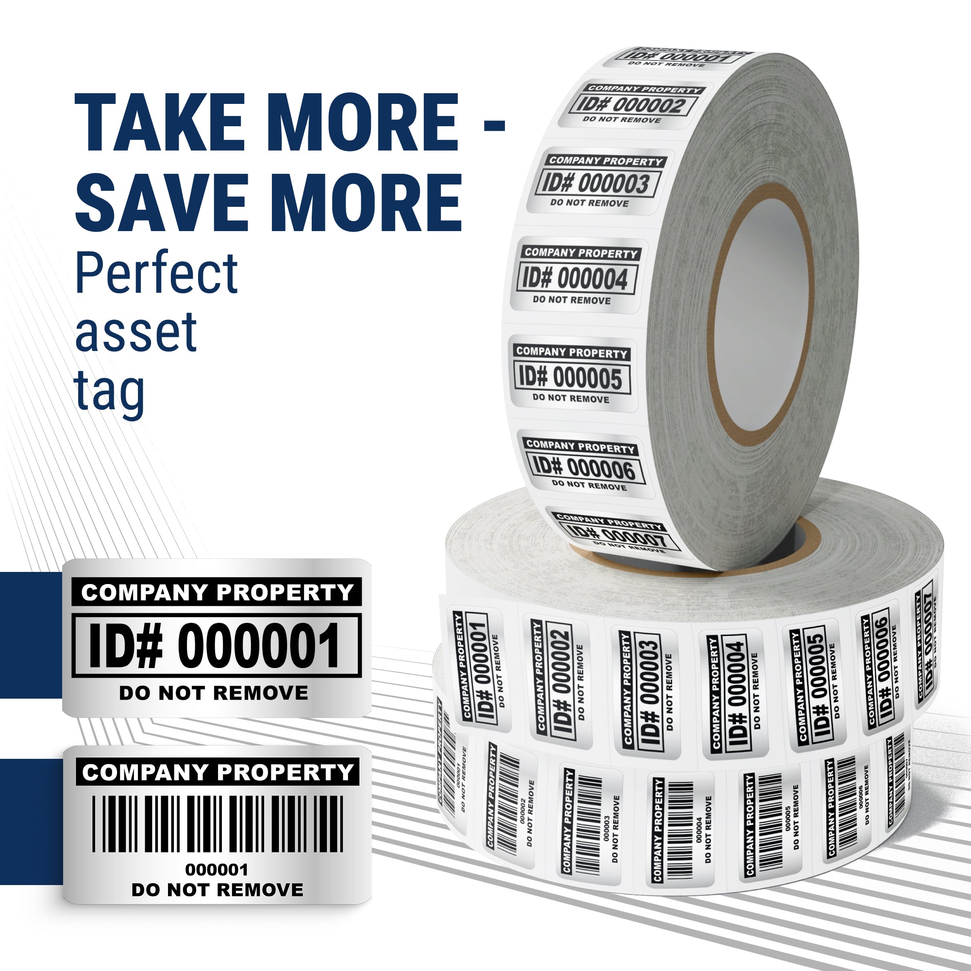 Roll of Metalized Silver Asset Tags for Equipment - Permanent Adhesive, Inventory Tracking