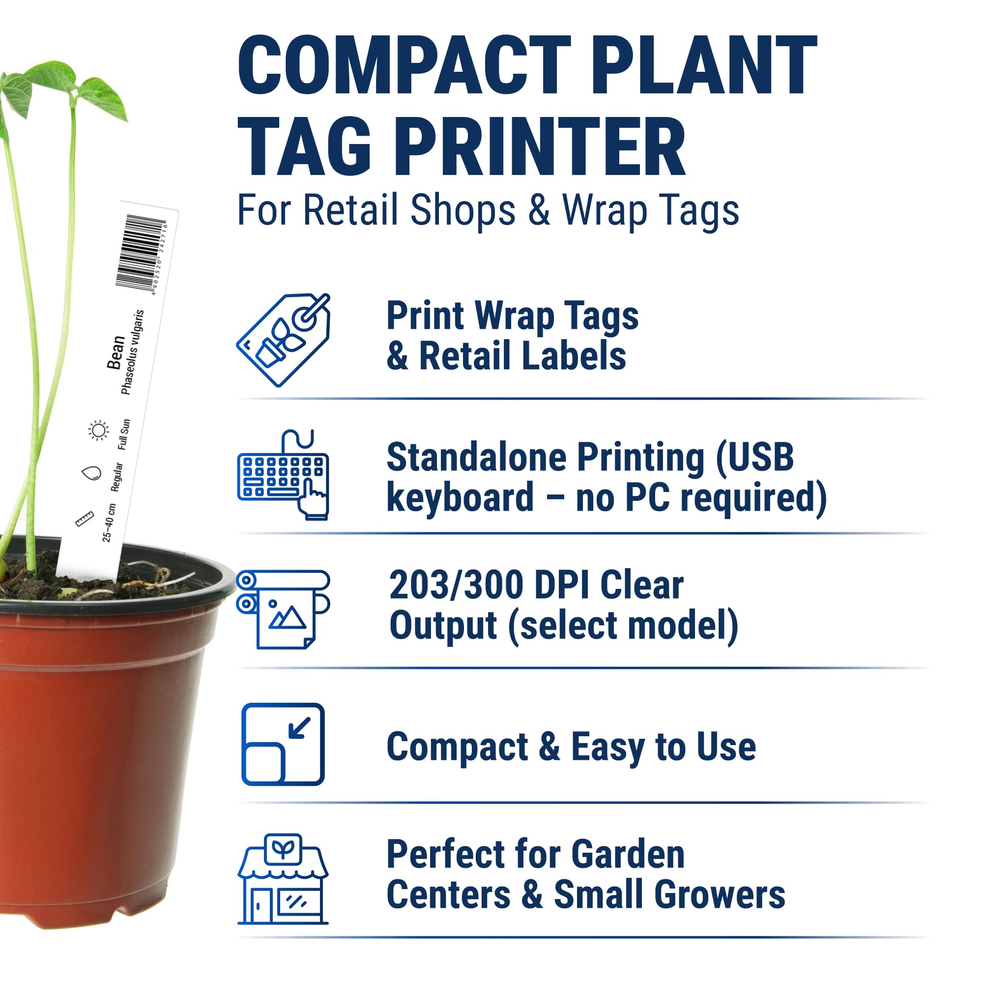 Plant Label Printer - 203 DPI - Compact Precision for Horticulture Printing