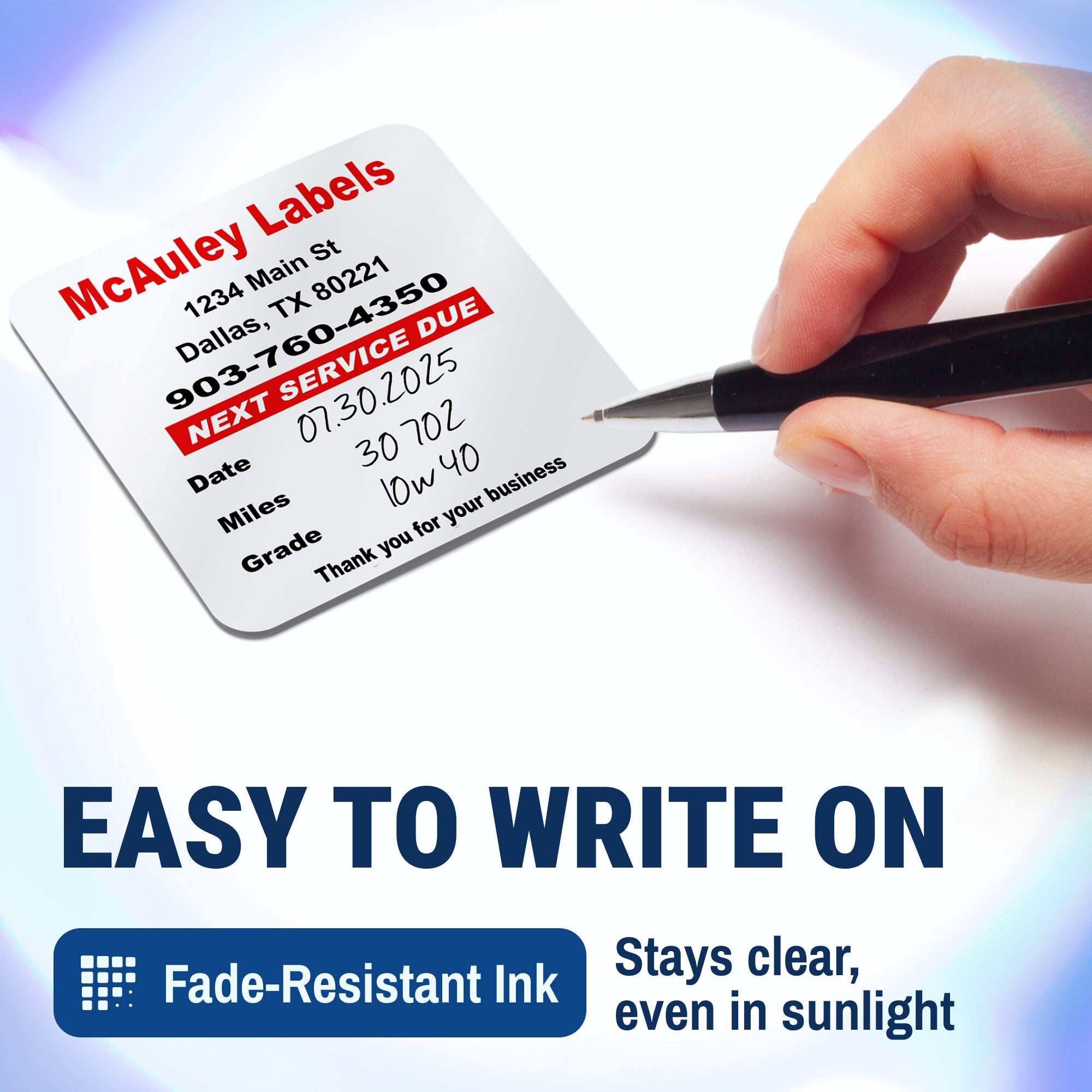 Custom Oil Change Stickers for Windshield with Text