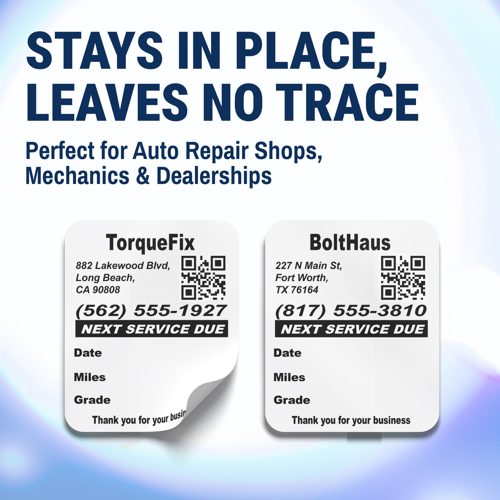 Custom QR Code Oil Change Stickers for Windshield with Text