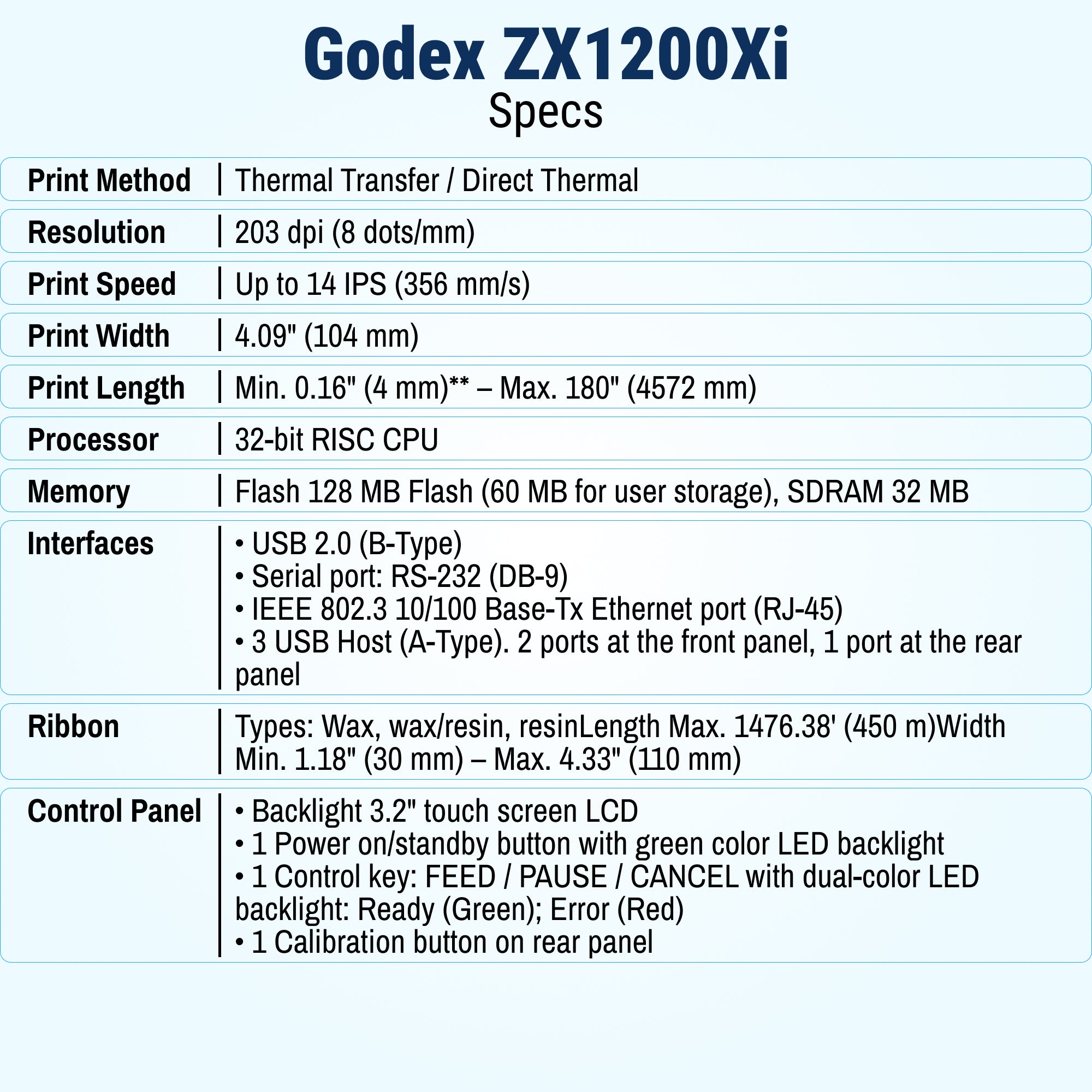 GoDEX ZX1200Xi Thermal Printer – 203 dpi Industrial Label Printer