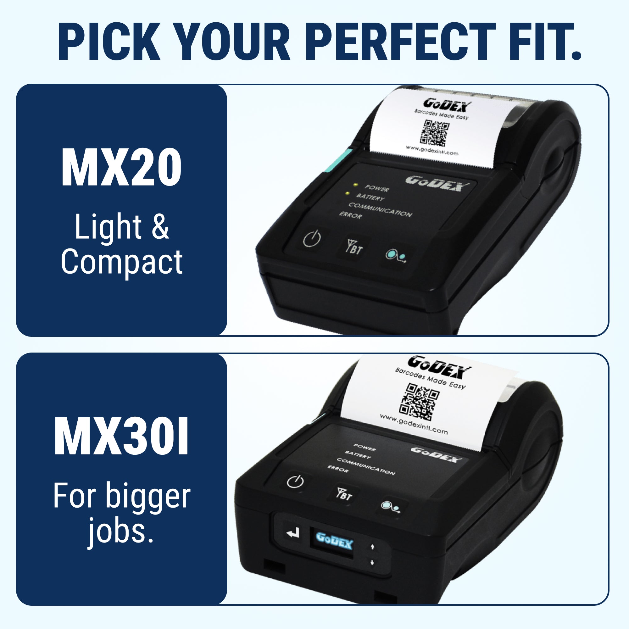 Mobile Printer GoDEX MX30i - 3″ Direct Thermal Label Printer - OLED Display, Bluetooth & Wi-Fi