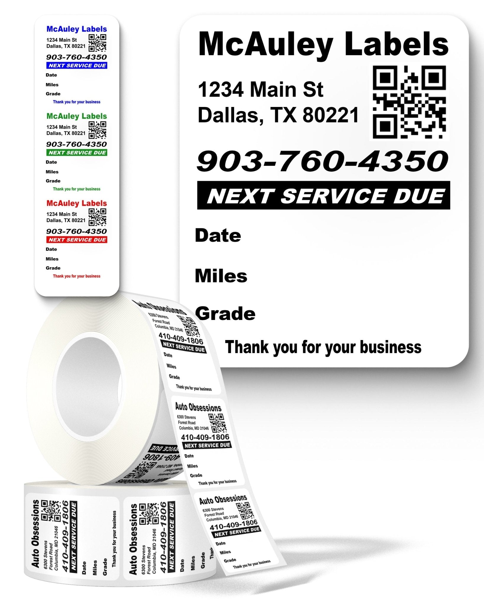 Custom QR Code Oil Change Stickers for Windshield with Text - McAuley Labels