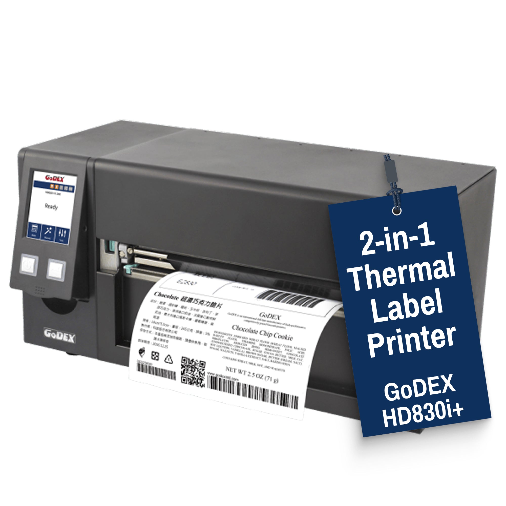 Thermal Transfer Printer - GoDEX HD830i+ - 8" Wide, 300 DPI Industrial Barcode Label Printer