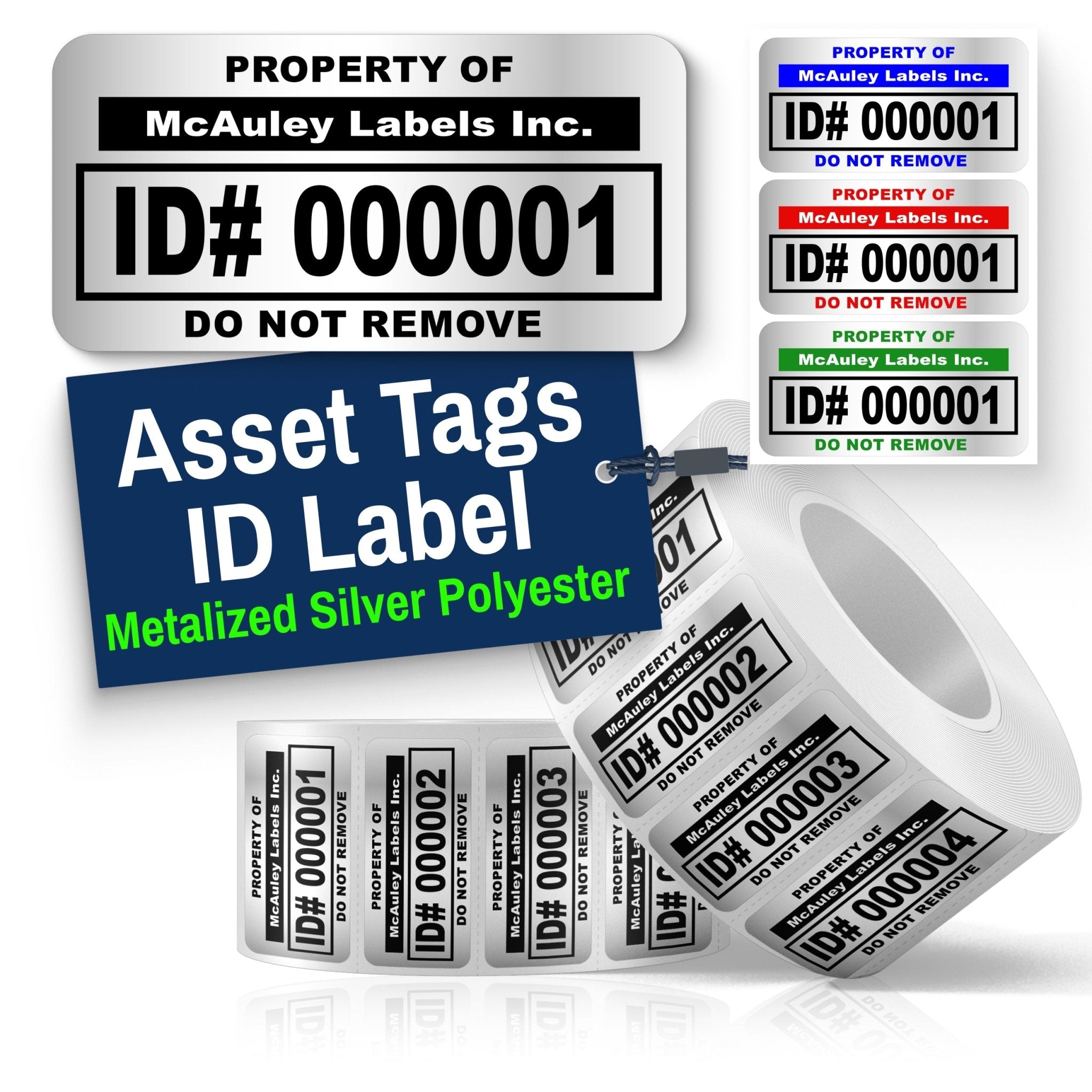 Custom Asset Tags for Equipment - Numbered, Permanent, Adhesive, Metallized Silver - ID Label - Asset Tag