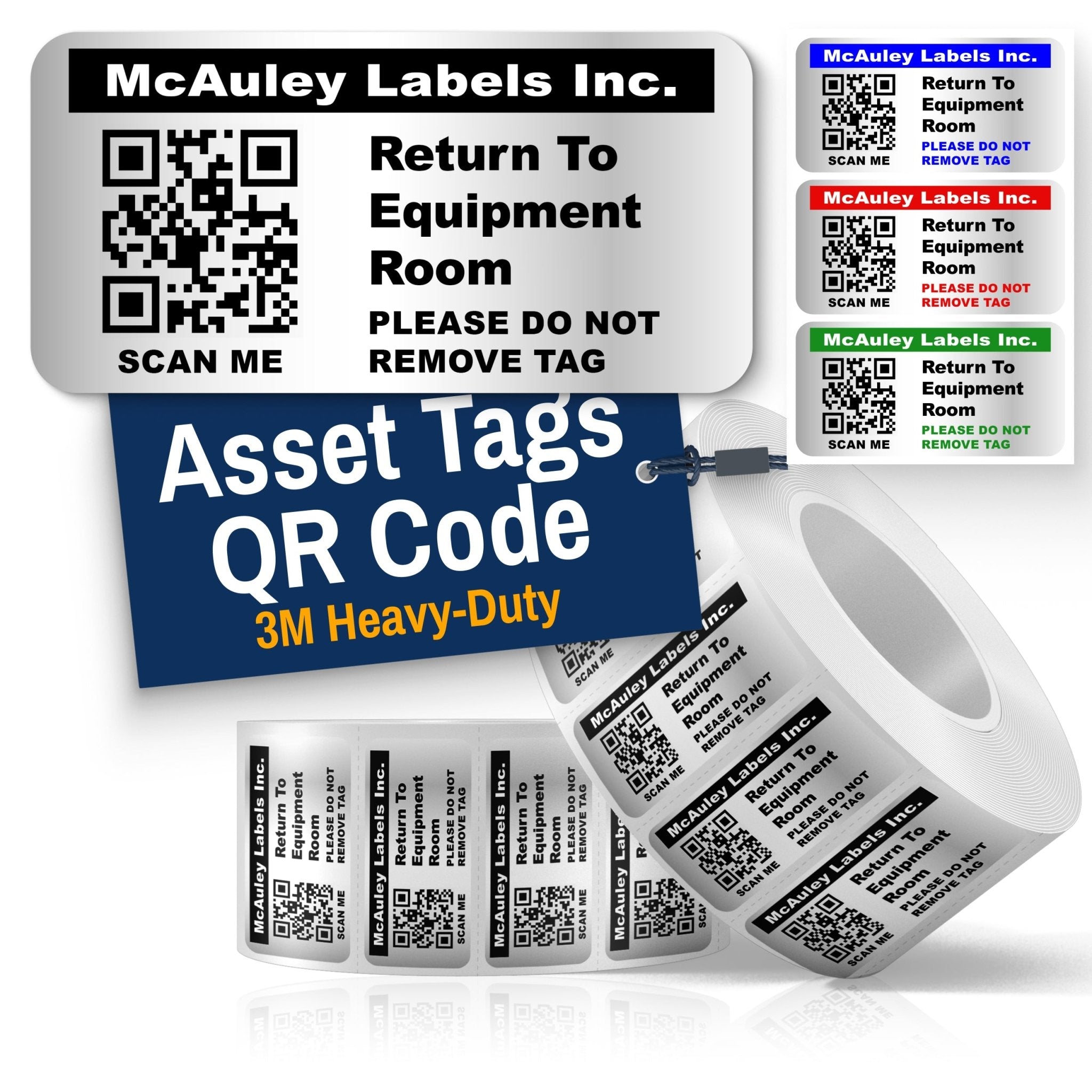 Custom QR Asset Tags for Equipment - 3M Heavy - Duty Silver - QR Code Stickers -