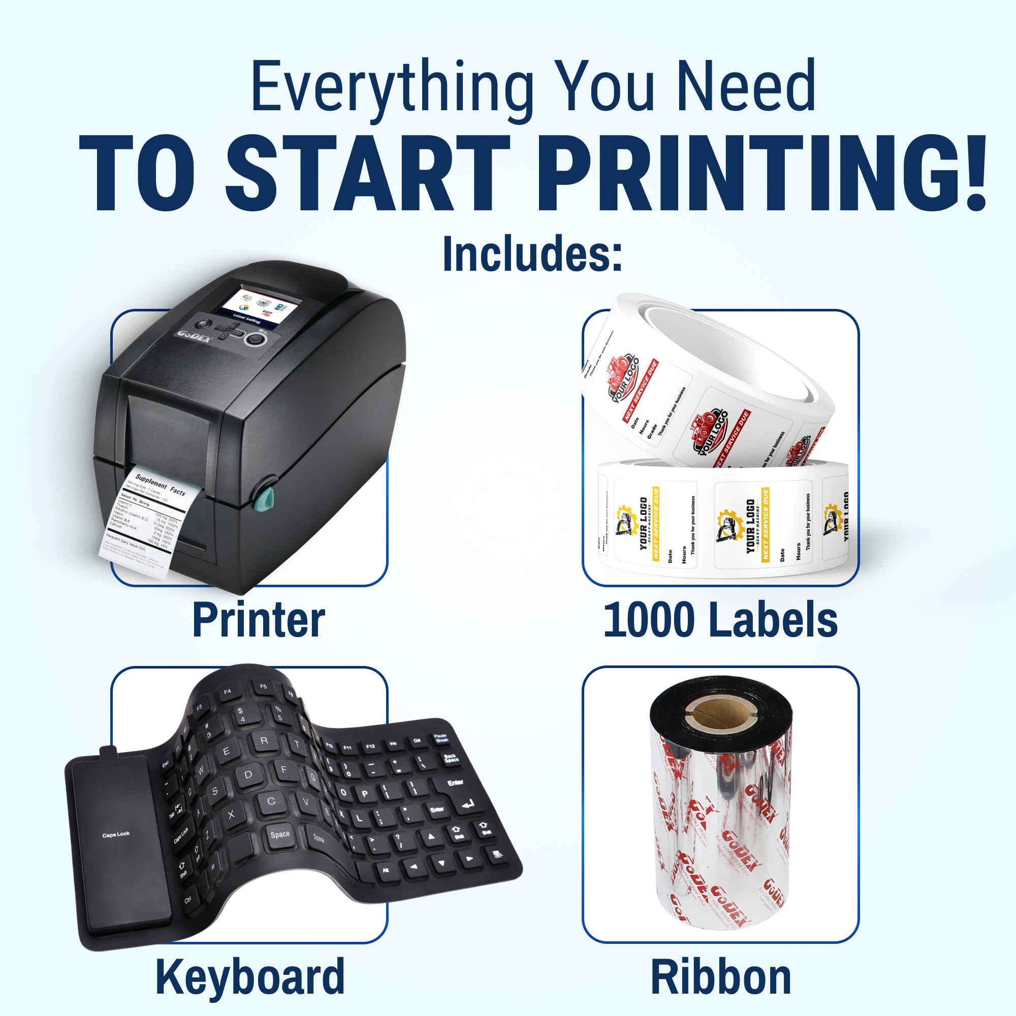 Oil Change Sticker Printer System – Preloaded with 1000 Custom Labels, Ribbon & Standalone Keyboard - Stickers, Labels
