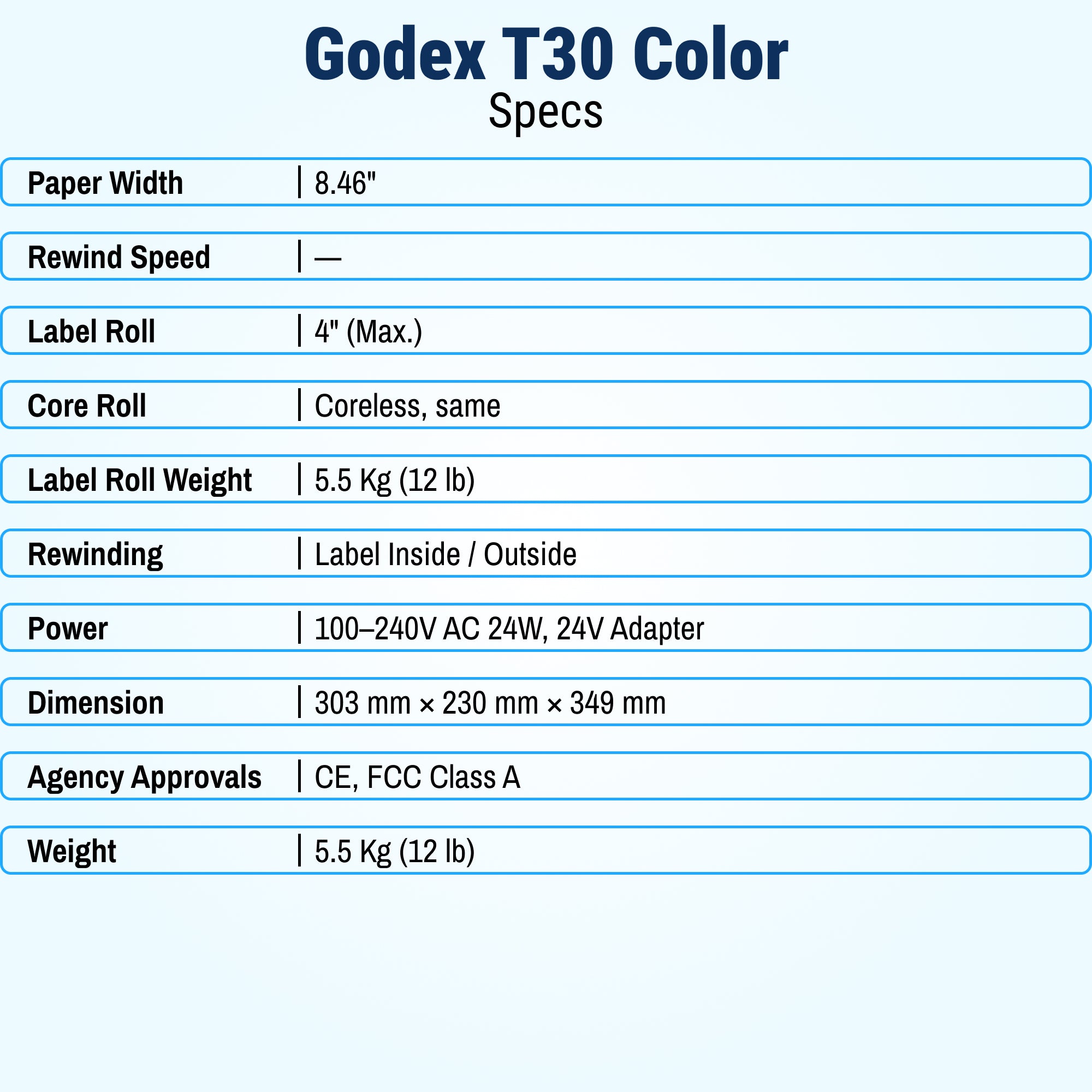 GoDEX T-30 COLOR Label Rewinder – 8" Wide Rewinder for Color Printers - Printer