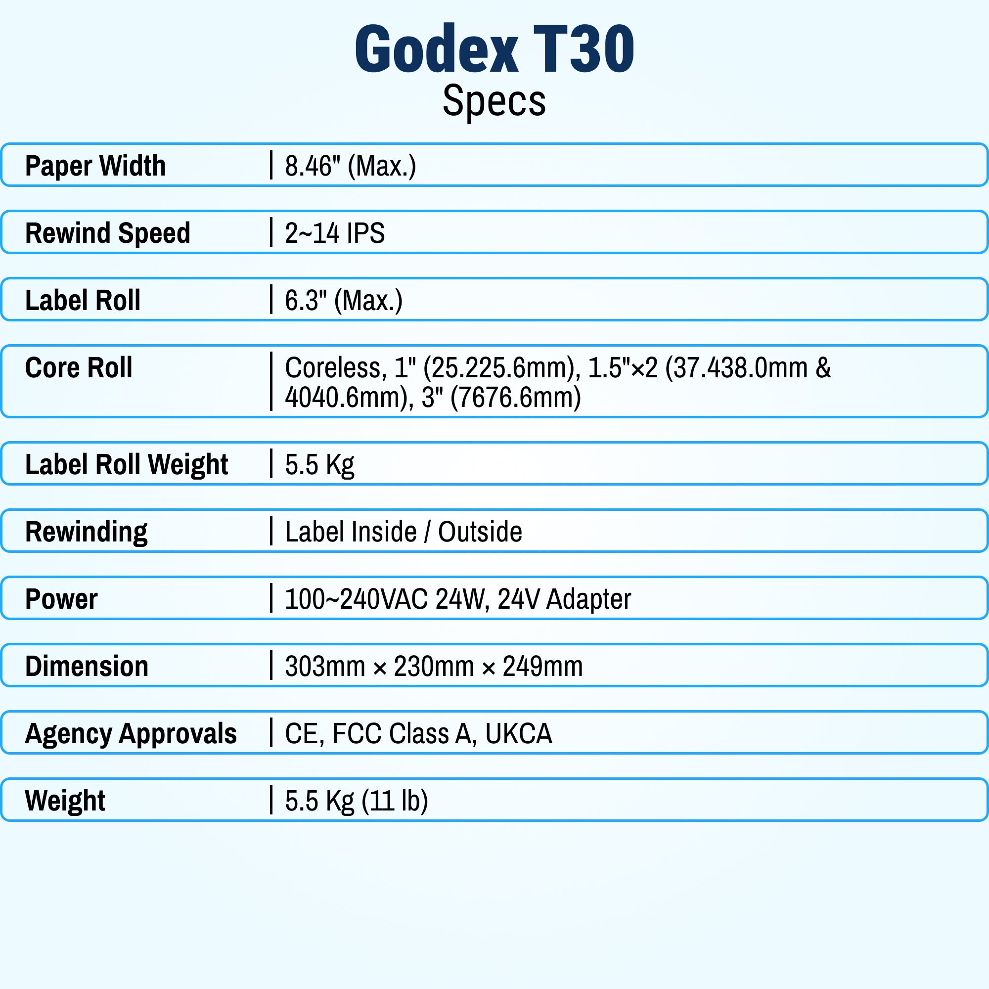 GoDEX T-30 Label Rewinder – 8" Wide Label Rewinder for GoDEX Printers - Printer