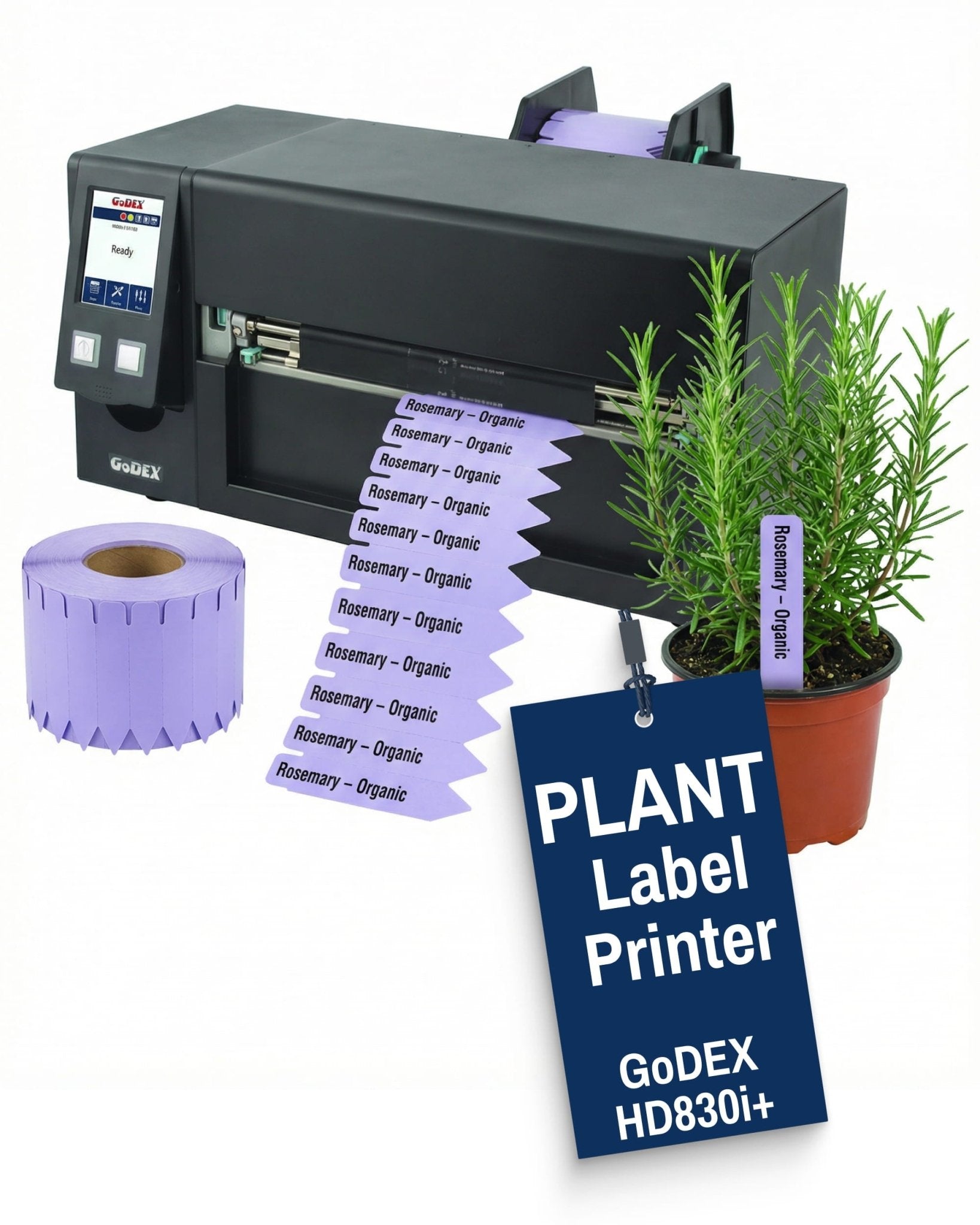 Plant Label Printer - GoDEX HD830i+ Industrial Thermal Transfer Label Printer – 8" Wide, 300 DPI - Printer