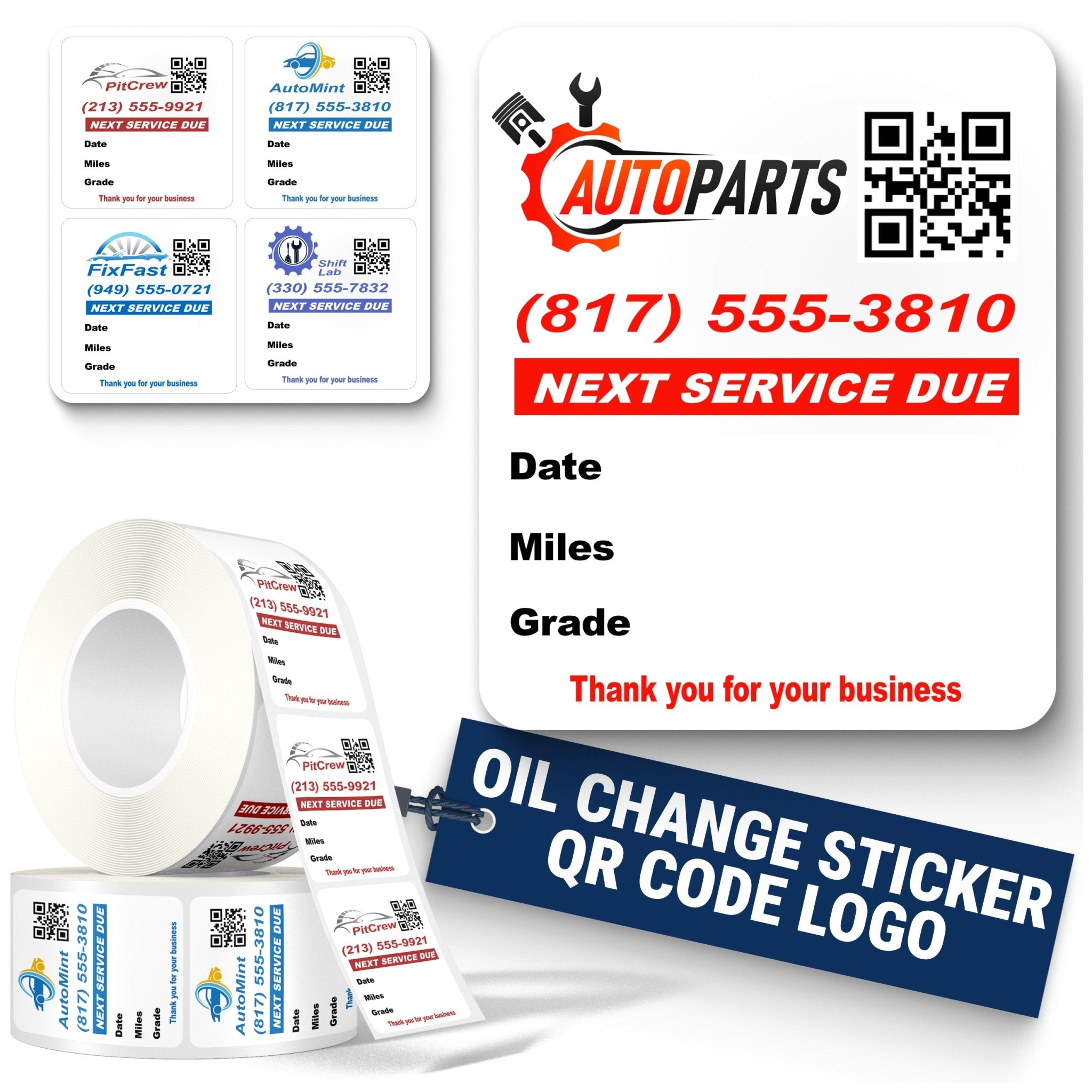 QR Code Oil Change Stickers for Windshield with Logo - Custom - Oil Change Sticker