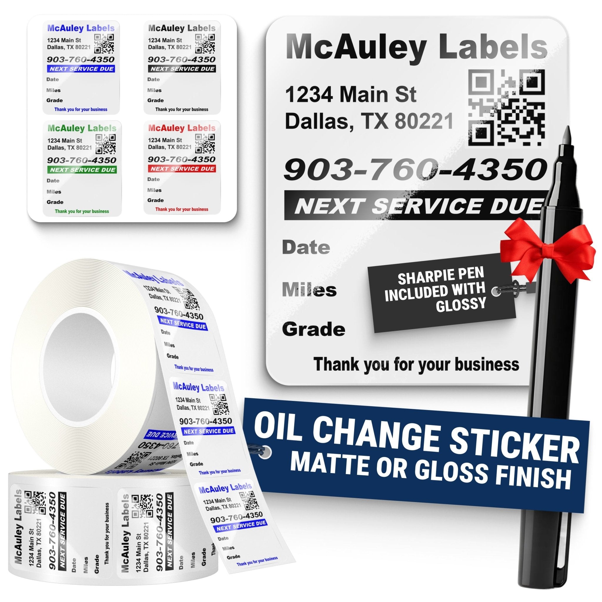 QR Code Oil Change Stickers for Windshield with Text - Custom - Oil Change Sticker