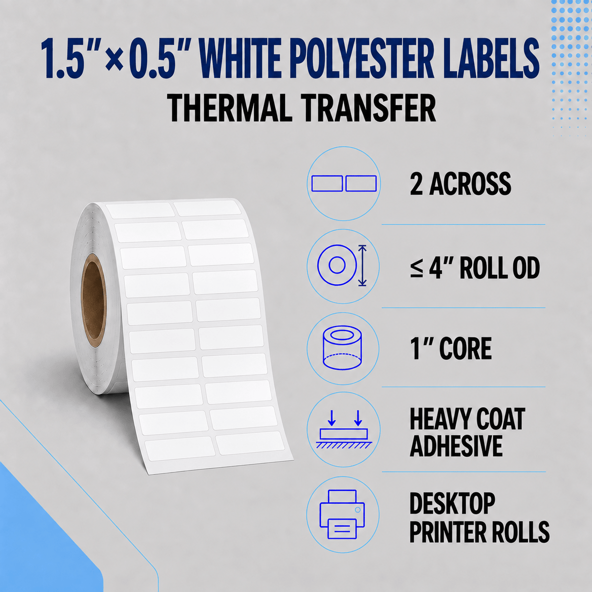 Thermal Transfer Labels - Glossy White Polyester for Desktop and Industrial Printers-Glossy White Polyester Thermal Transfer Labels