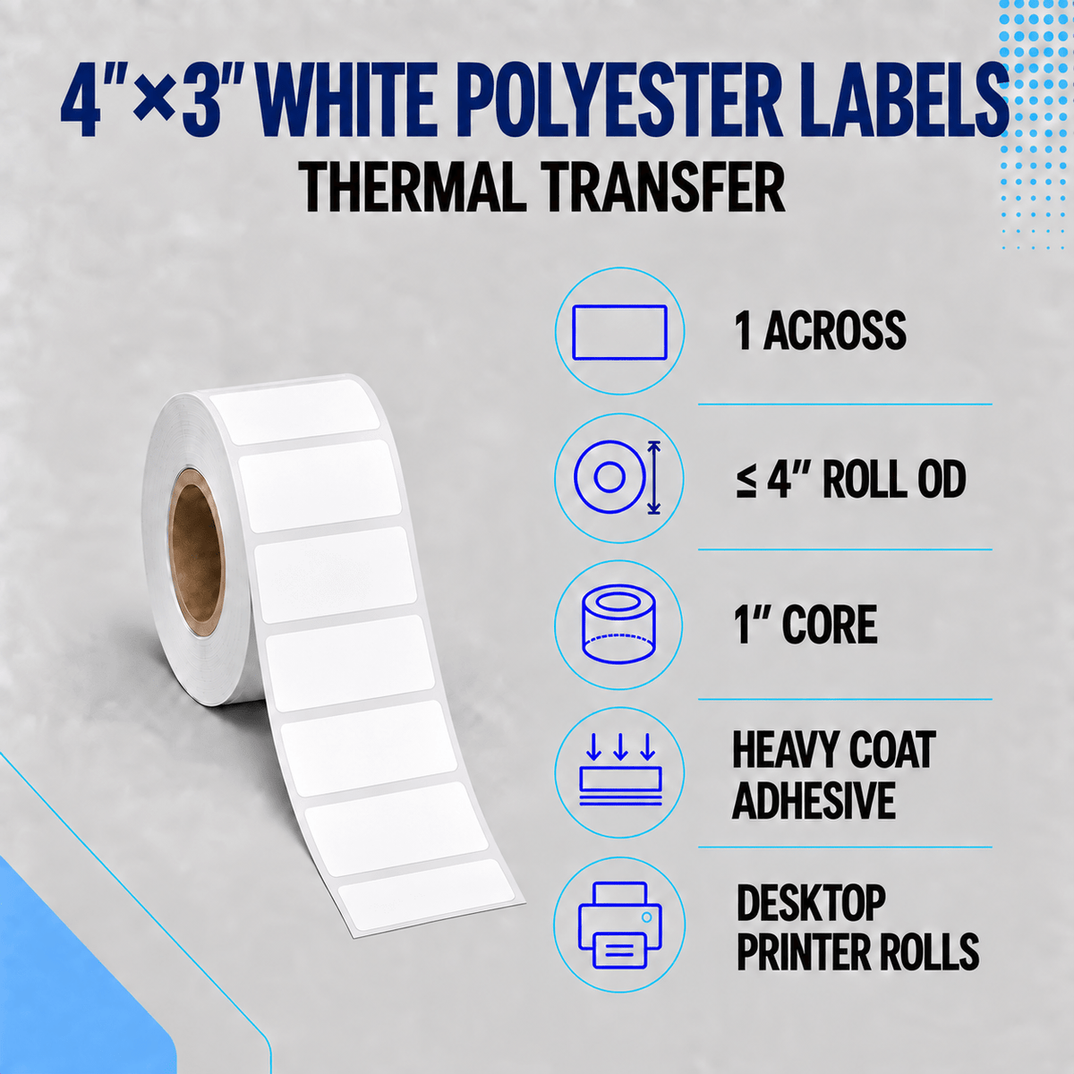 Thermal Transfer Labels - Glossy White Polyester for Desktop and Industrial Printers-Glossy White Polyester Thermal Transfer Labels