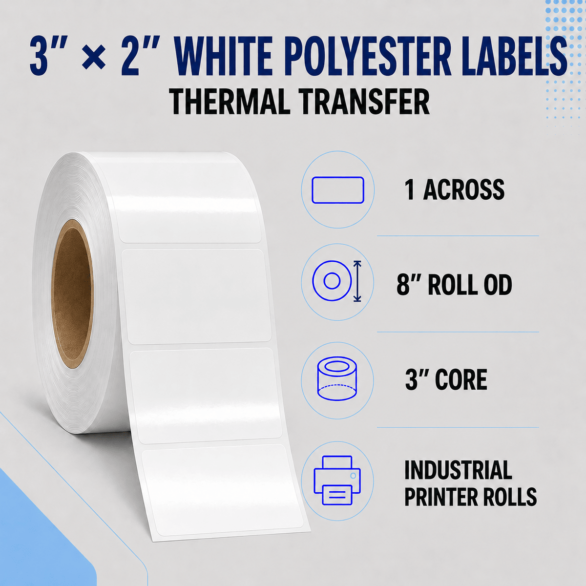 Thermal Transfer Labels - Glossy White Polyester for Desktop and Industrial Printers-Glossy White Polyester Thermal Transfer Labels