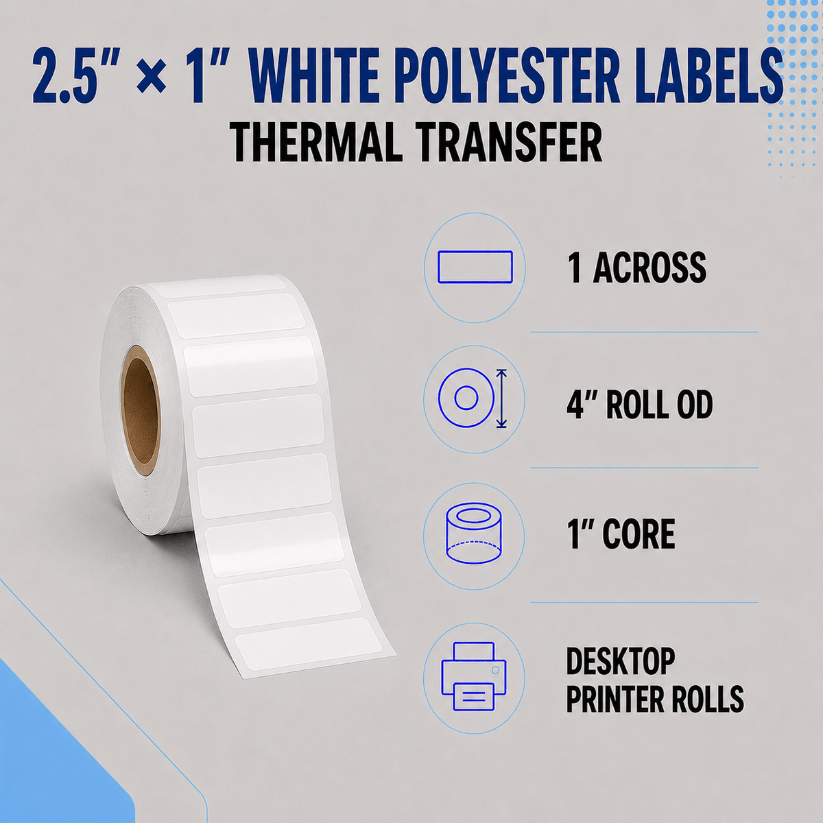 Thermal Transfer Labels - Glossy White Polyester for Desktop and Industrial Printers-Glossy White Polyester Thermal Transfer Labels