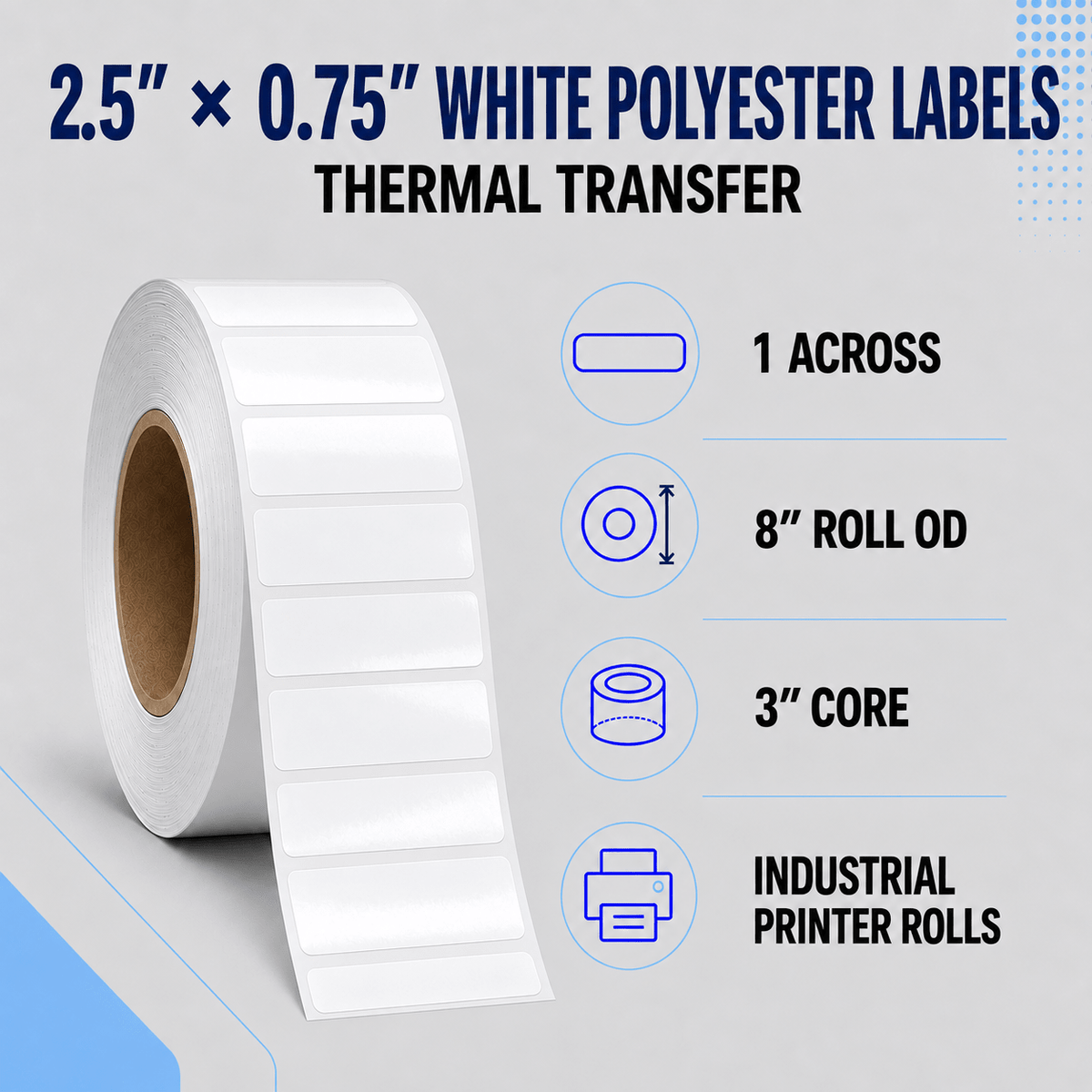 Thermal Transfer Labels - Glossy White Polyester for Desktop and Industrial Printers-Glossy White Polyester Thermal Transfer Labels