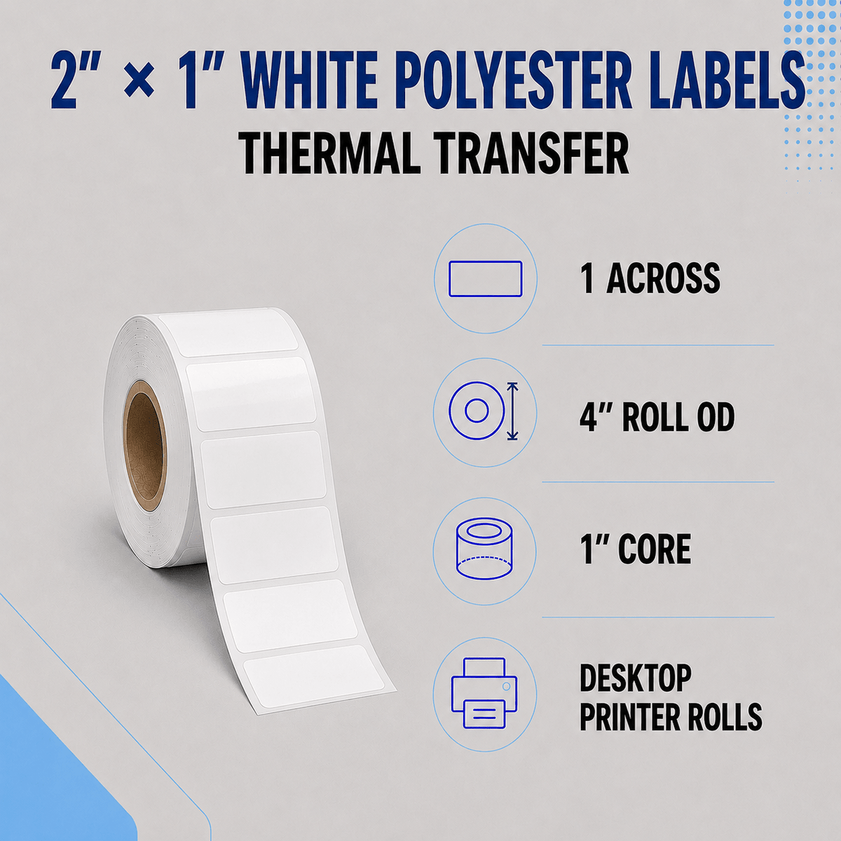 Thermal Transfer Labels - Glossy White Polyester for Desktop and Industrial Printers-Glossy White Polyester Thermal Transfer Labels