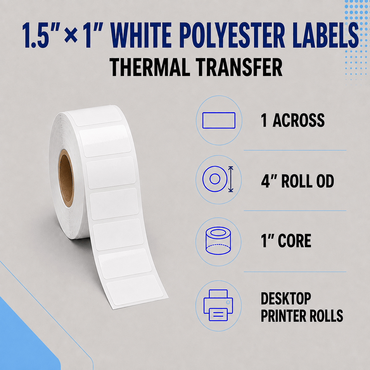 Thermal Transfer Labels - Glossy White Polyester for Desktop and Industrial Printers-Glossy White Polyester Thermal Transfer Labels