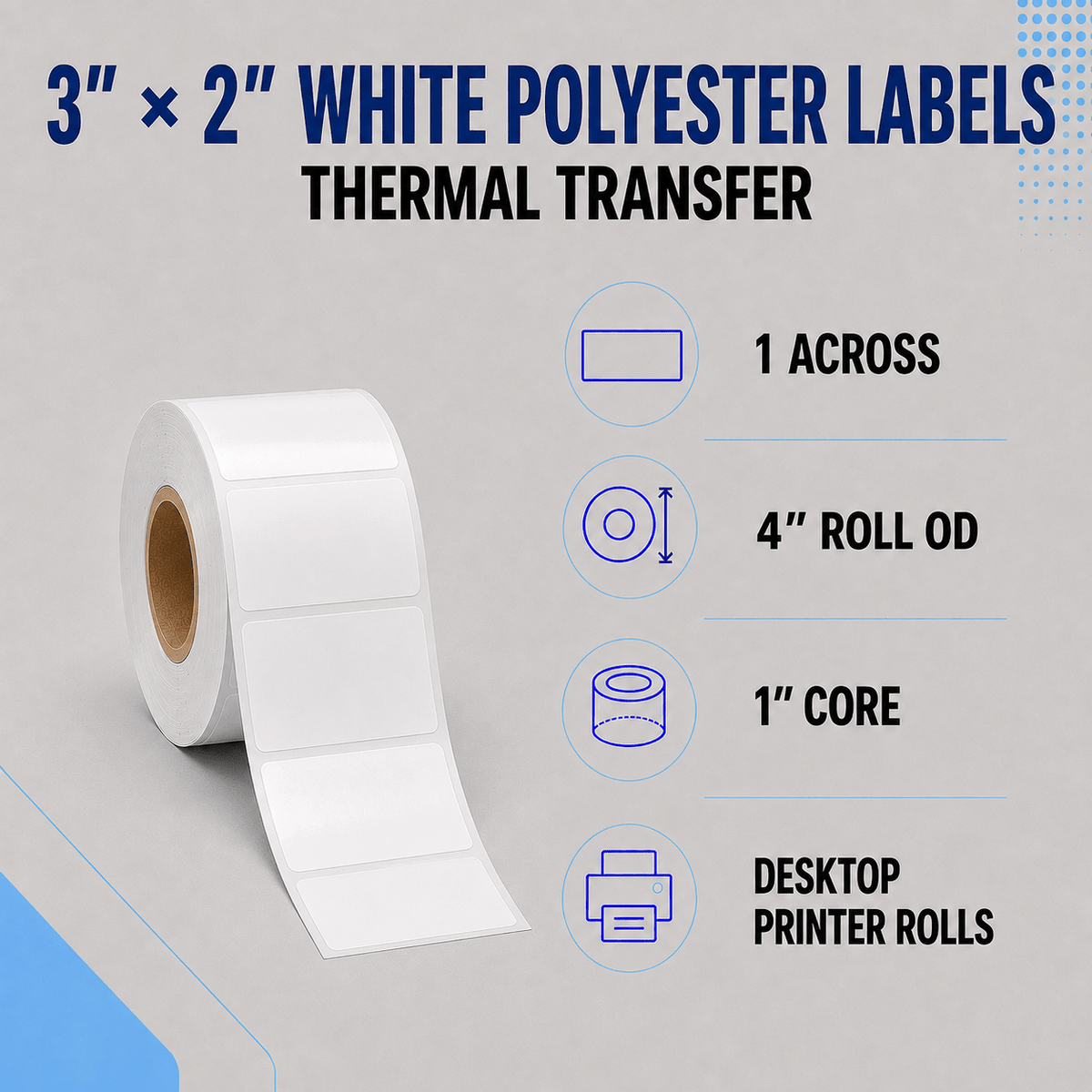 Thermal Transfer Labels - Glossy White Polyester for Desktop and Industrial Printers-Glossy White Polyester Thermal Transfer Labels