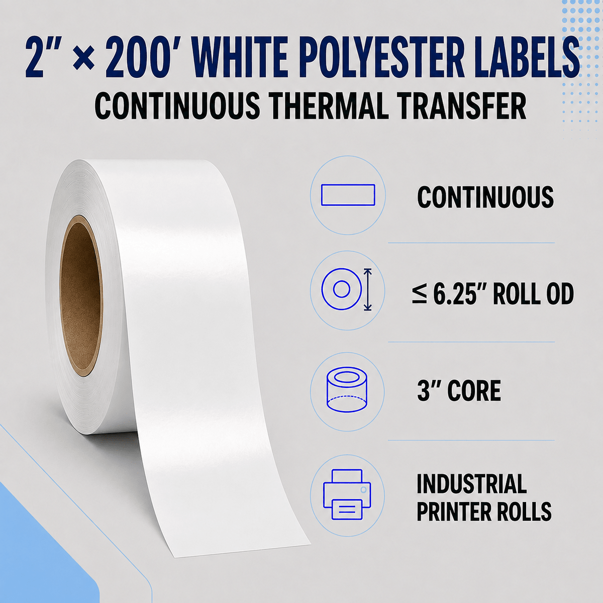 Thermal Transfer Labels - Glossy White Polyester for Desktop and Industrial Printers-Glossy White Polyester Thermal Transfer Labels