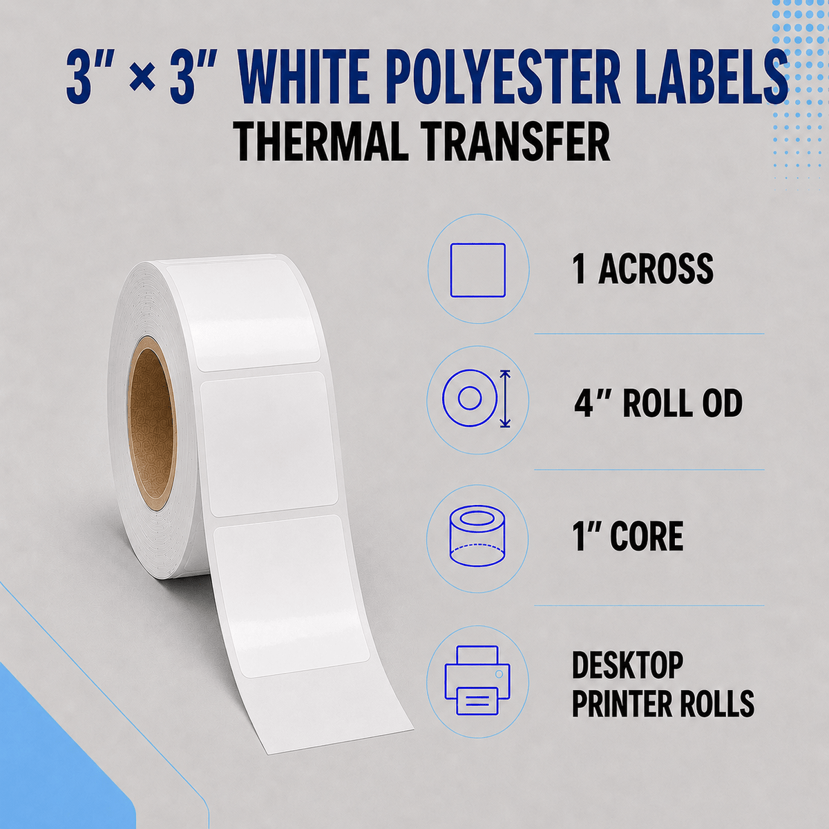 Thermal Transfer Labels - Glossy White Polyester for Desktop and Industrial Printers-Glossy White Polyester Thermal Transfer Labels