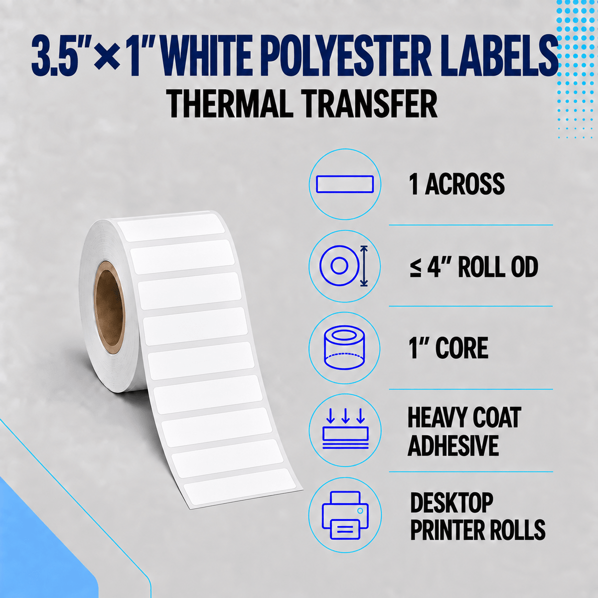 Thermal Transfer Labels - Glossy White Polyester for Desktop and Industrial Printers-Glossy White Polyester Thermal Transfer Labels