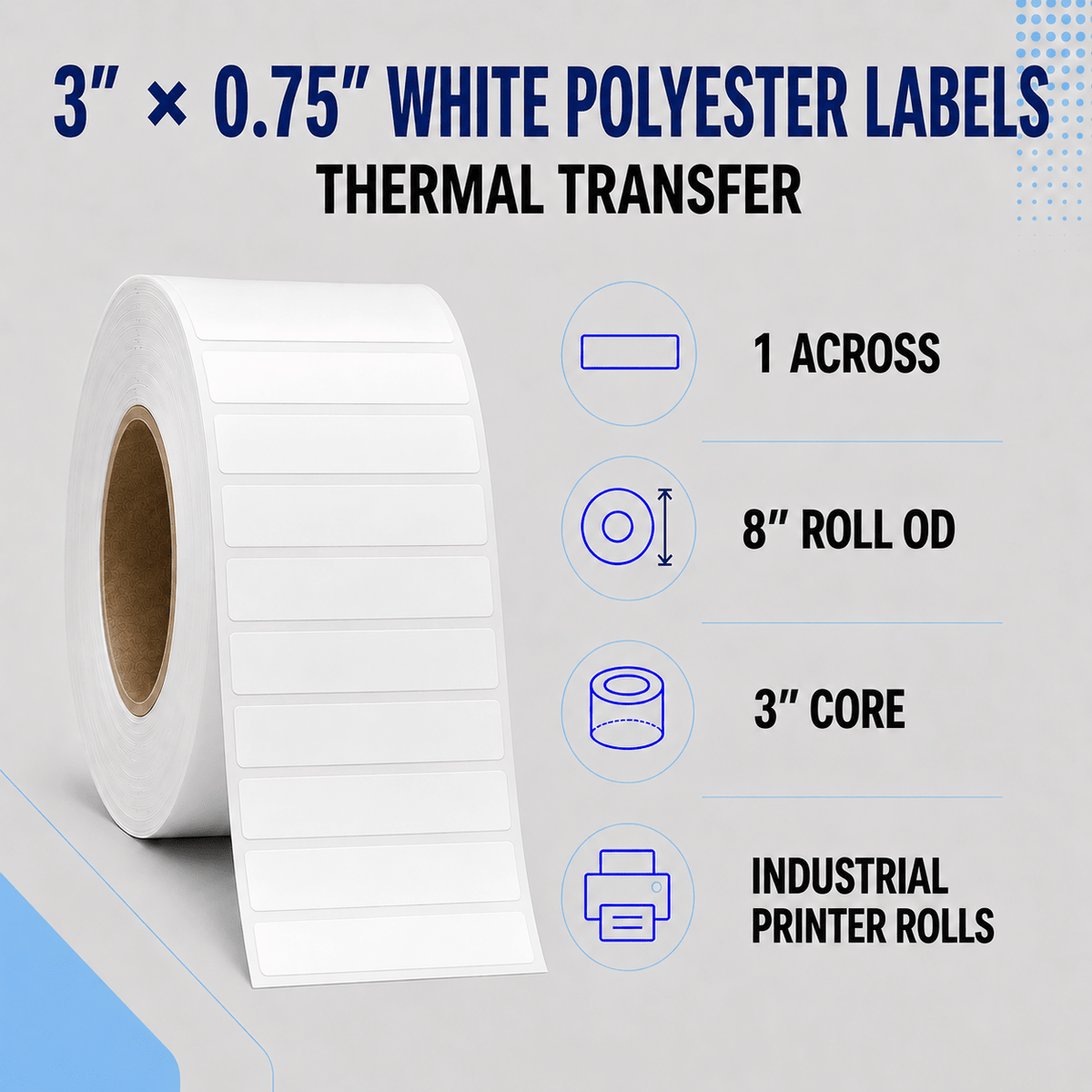 Thermal Transfer Labels - Glossy White Polyester for Desktop and Industrial Printers-Glossy White Polyester Thermal Transfer Labels