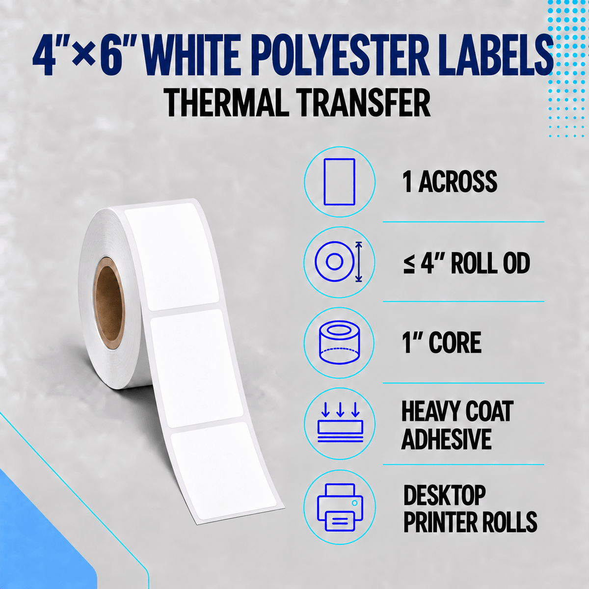 Thermal Transfer Labels - Glossy White Polyester for Desktop and Industrial Printers-Glossy White Polyester Thermal Transfer Labels