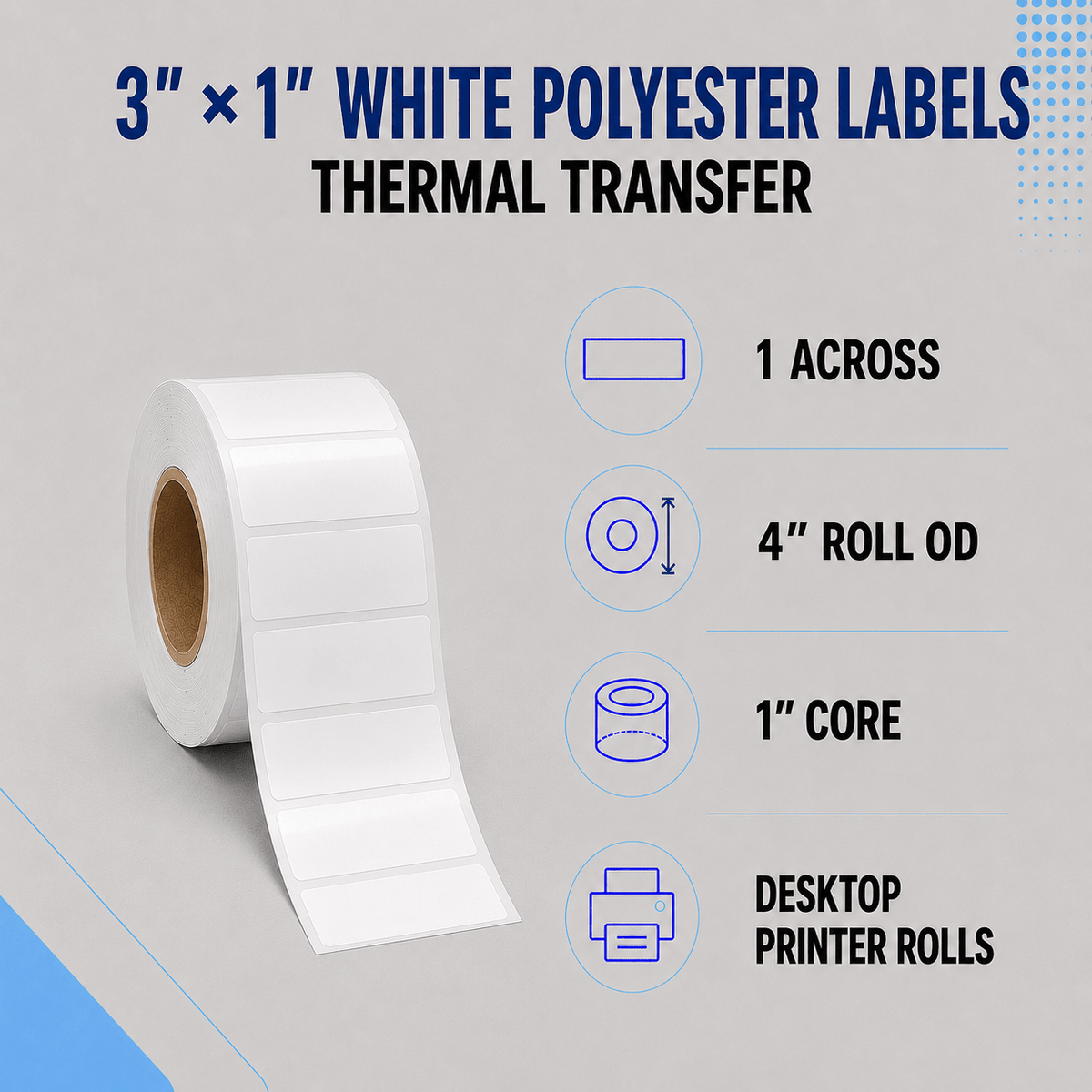 Thermal Transfer Labels - Glossy White Polyester for Desktop and Industrial Printers-Glossy White Polyester Thermal Transfer Labels