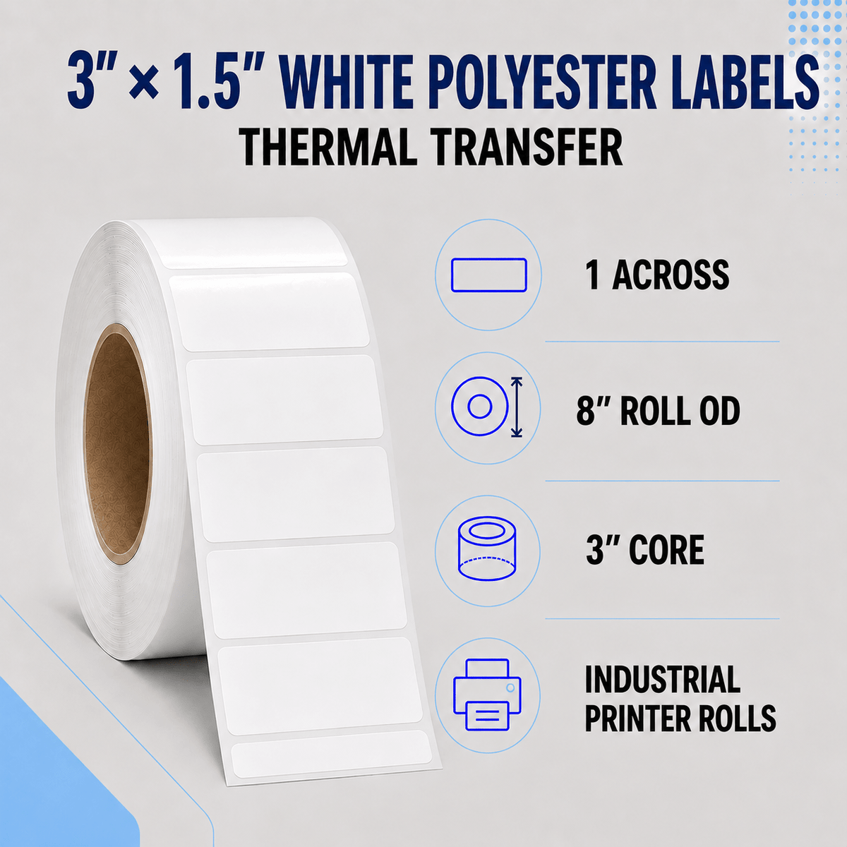 Thermal Transfer Labels - Glossy White Polyester for Desktop and Industrial Printers-Glossy White Polyester Thermal Transfer Labels
