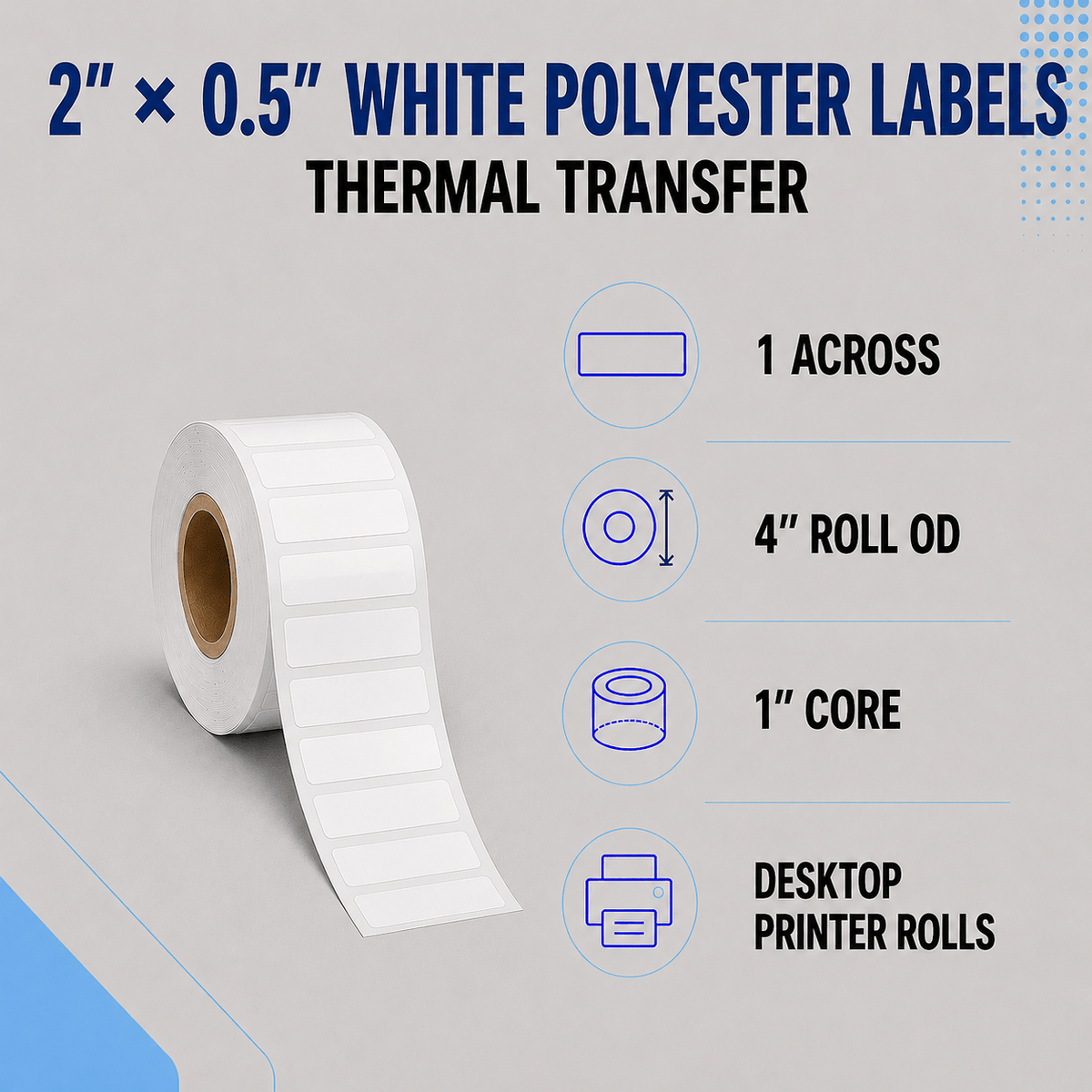 Thermal Transfer Labels - Glossy White Polyester for Desktop and Industrial Printers-Glossy White Polyester Thermal Transfer Labels