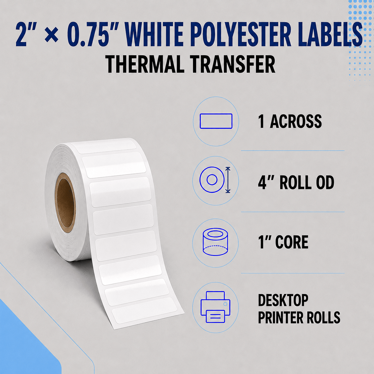 Thermal Transfer Labels - Glossy White Polyester for Desktop and Industrial Printers-Glossy White Polyester Thermal Transfer Labels