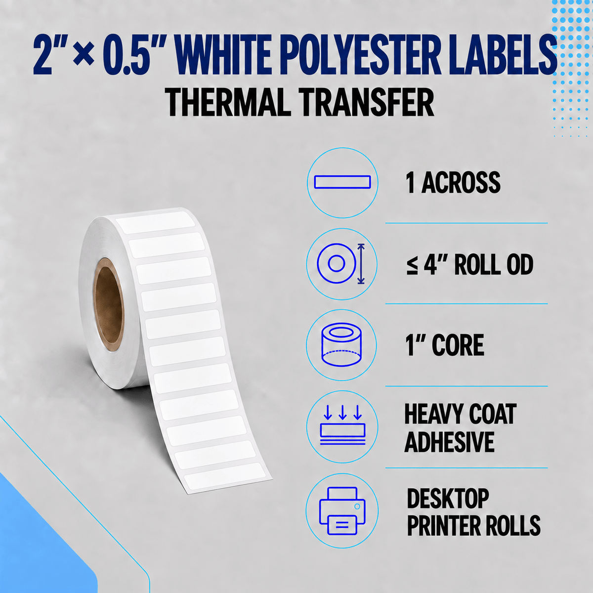 Thermal Transfer Labels - Glossy White Polyester for Desktop and Industrial Printers-Glossy White Polyester Thermal Transfer Labels