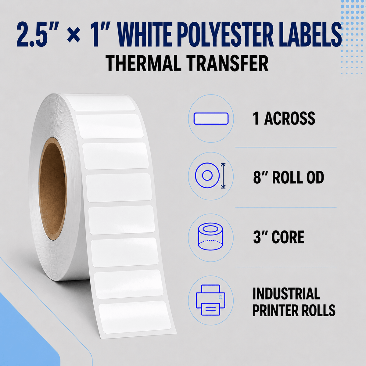 Thermal Transfer Labels - Glossy White Polyester for Desktop and Industrial Printers-Glossy White Polyester Thermal Transfer Labels